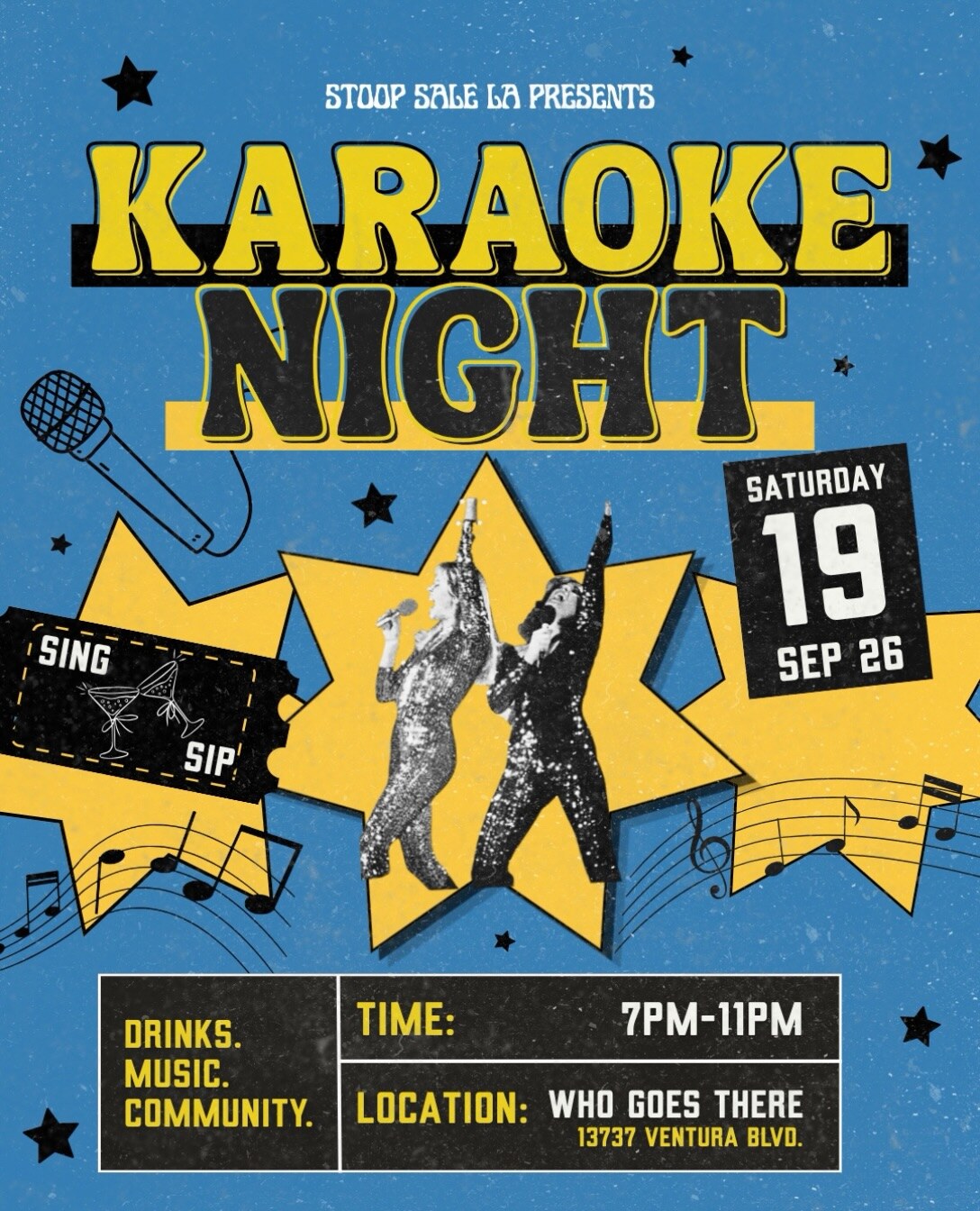 Stoop Sale LA karaoke night flyer at Who Goes There on September 19