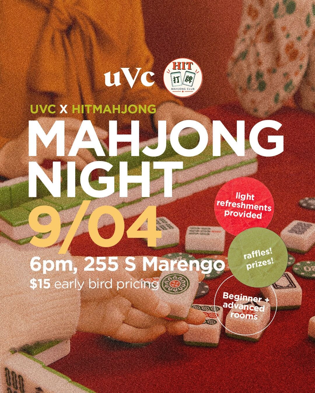 UVC and HIT Mahjong Night flyer for September 4 in Pasadena