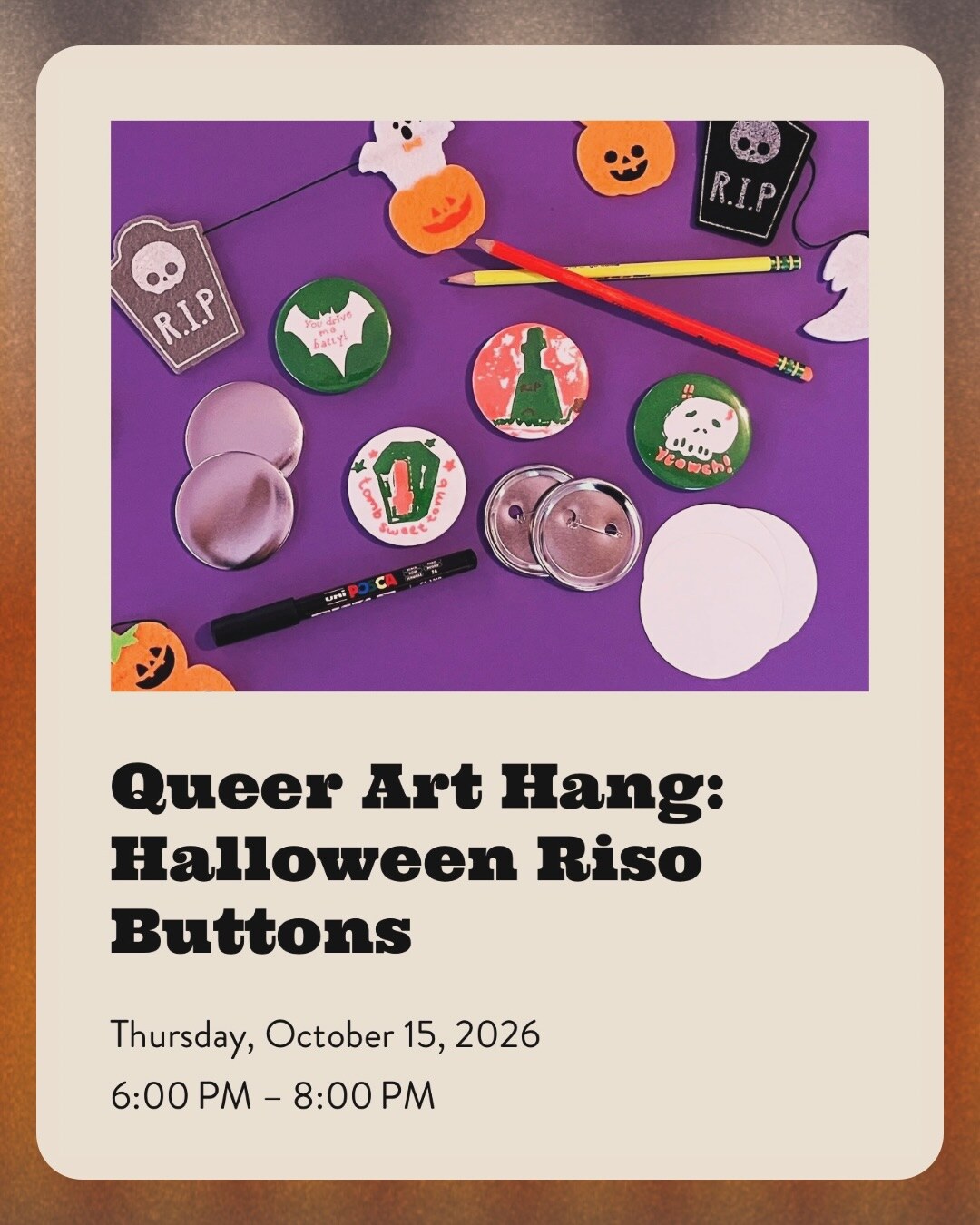 Halloween Riso Buttons workshop flyer from Nova Community Arts