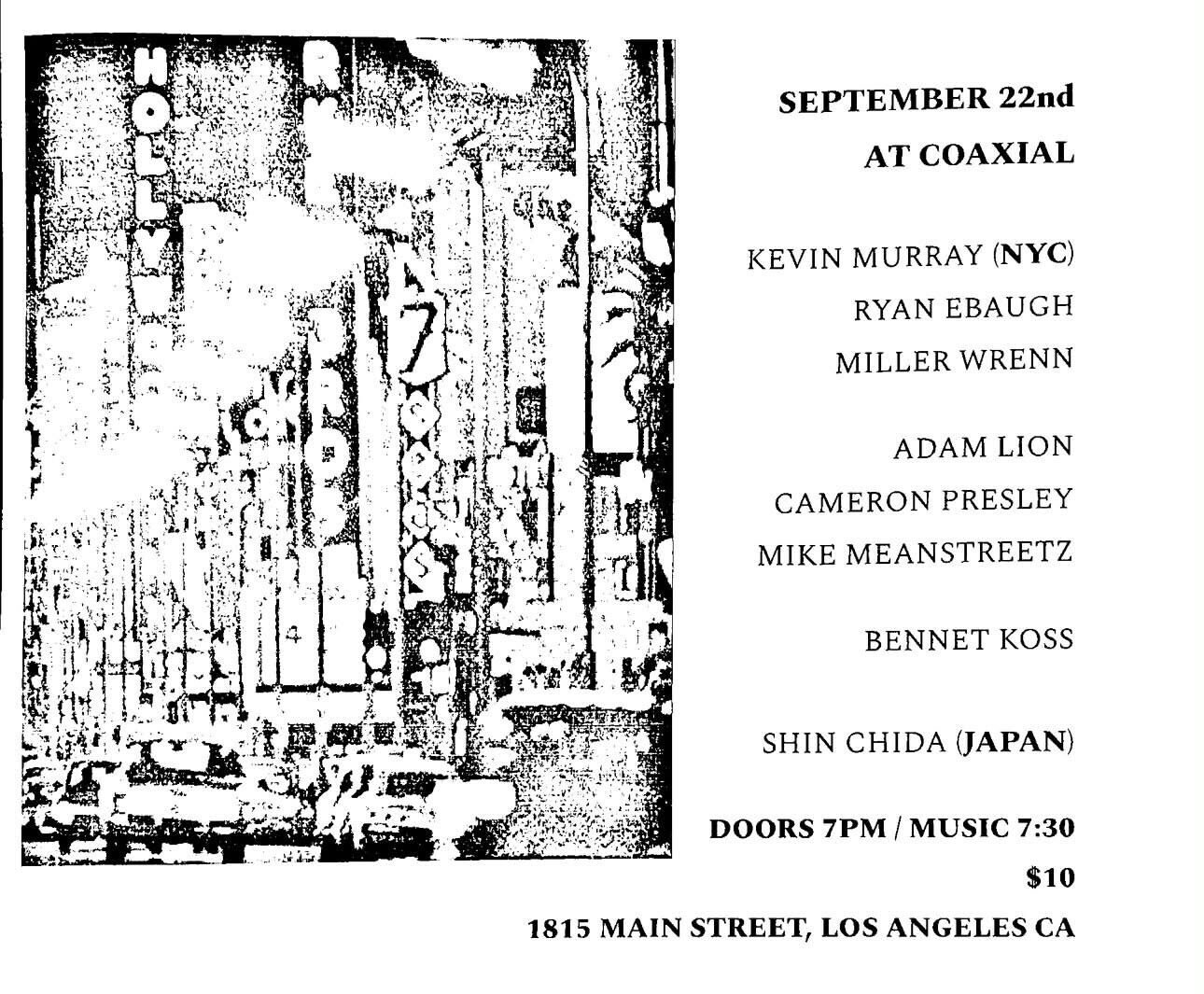 Coaxial Arts flyer listing Kevin Murray, Shin Chida and free-form ensembles on September 22