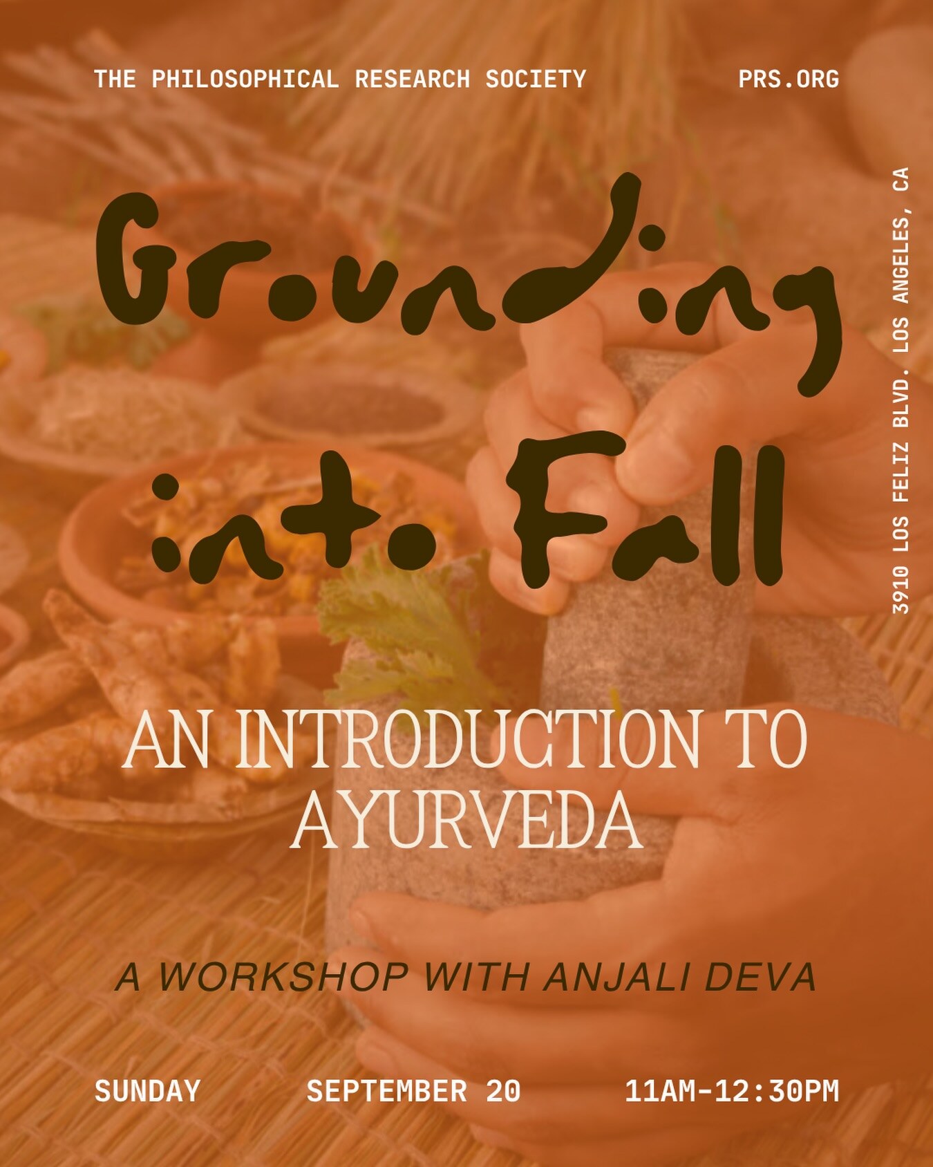Grounding into Fall Ayurveda workshop flyer with Anjali Deva at PRS