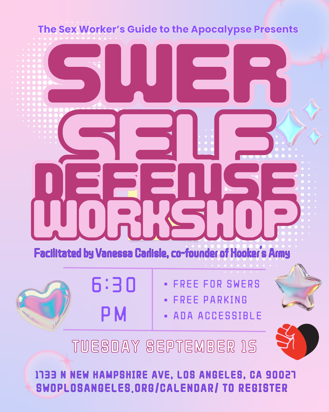 SWer Self-Defense Workshop flyer with Vanessa Carlisle