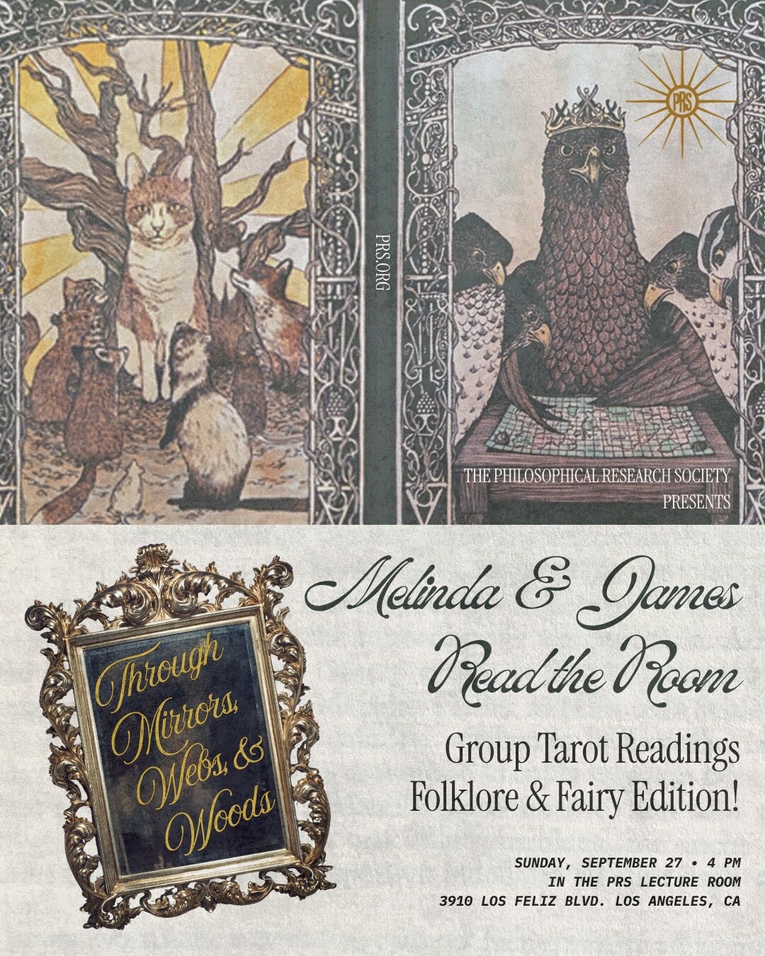 Melinda and James Read the Room folklore and fairy group tarot readings flyer