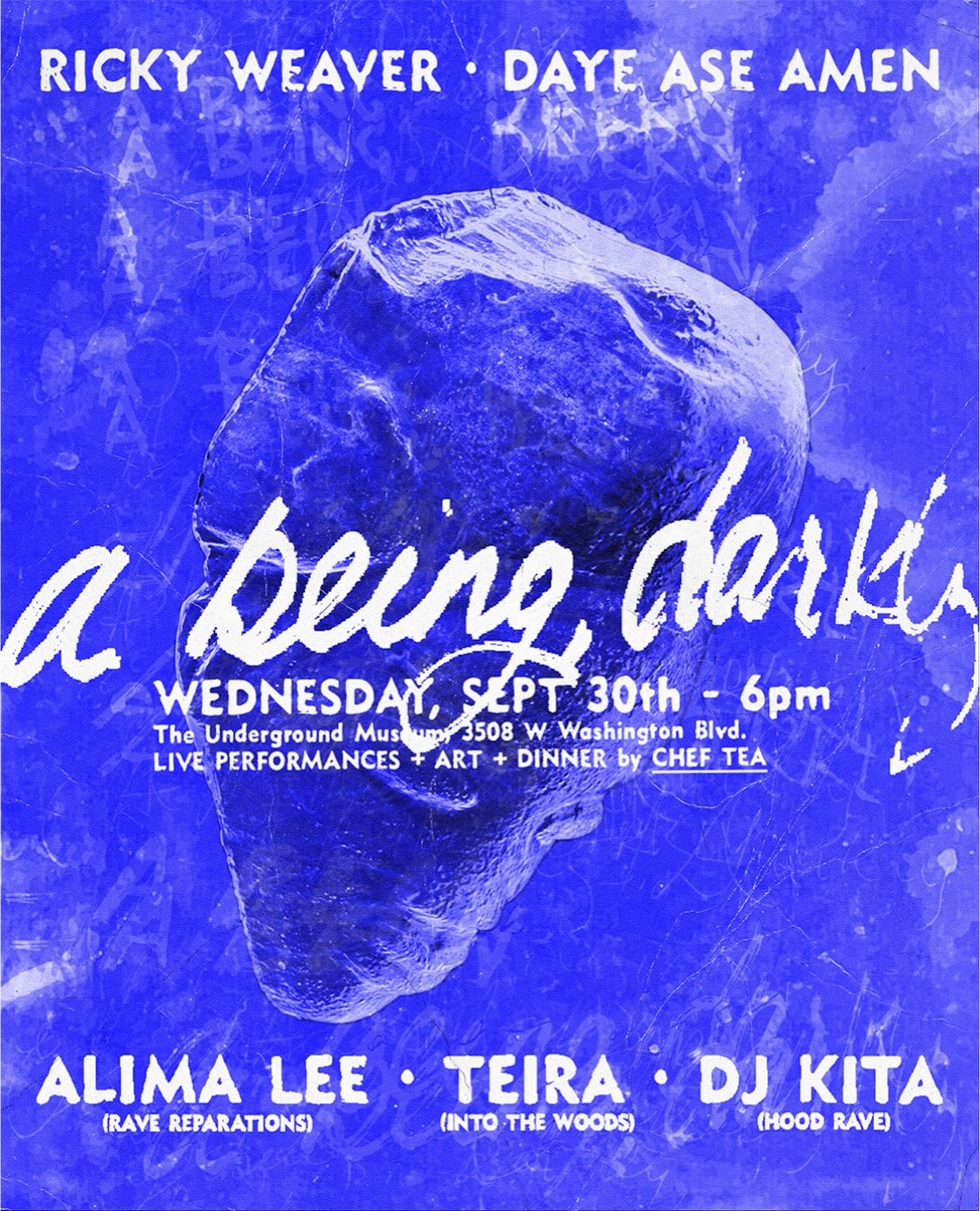 a being, darkly event flyer