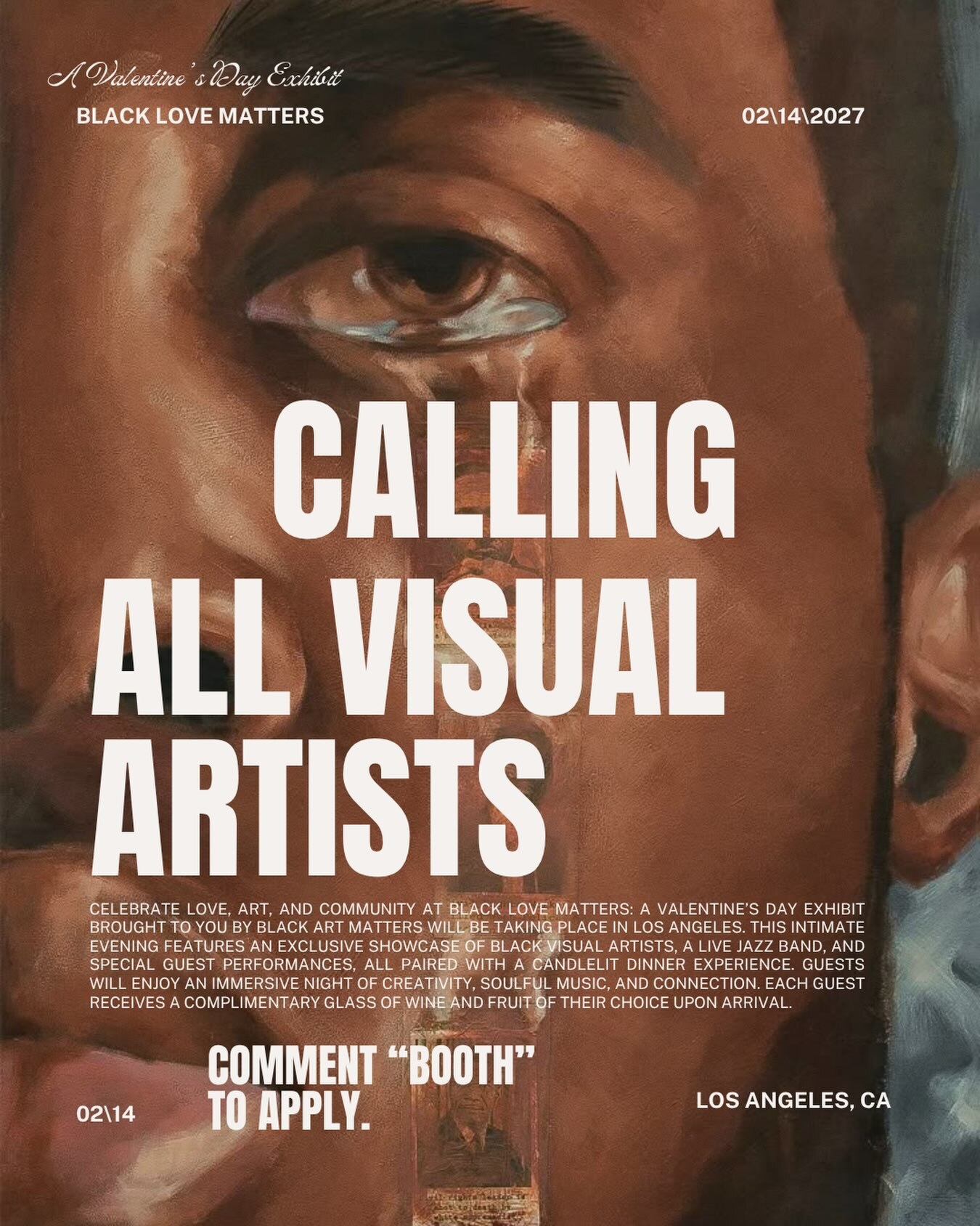 Black Love Matters Valentine’s Day Exhibit vendor call flyer for February 14 in Los Angeles