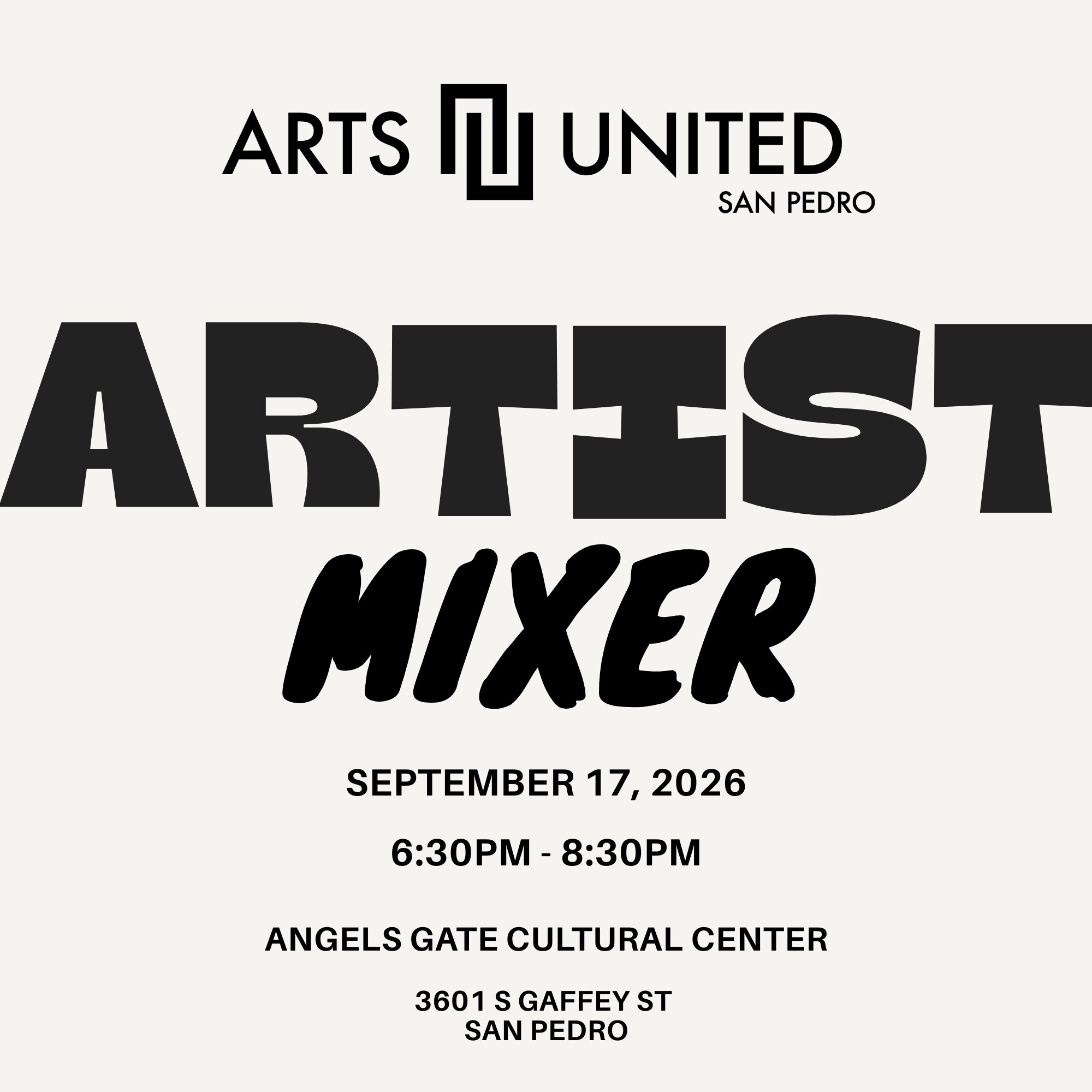 Fourth Annual Artist Mixer flyer from Arts United San Pedro