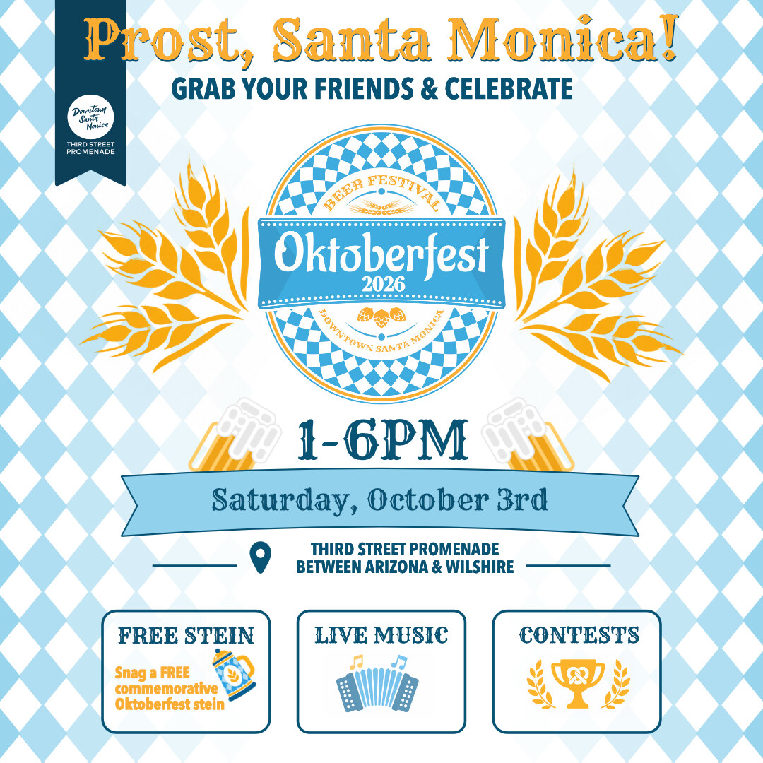 Oktoberfest 2026 flyer for Saturday October 3 from 1 to 6 PM on Third Street Promenade.