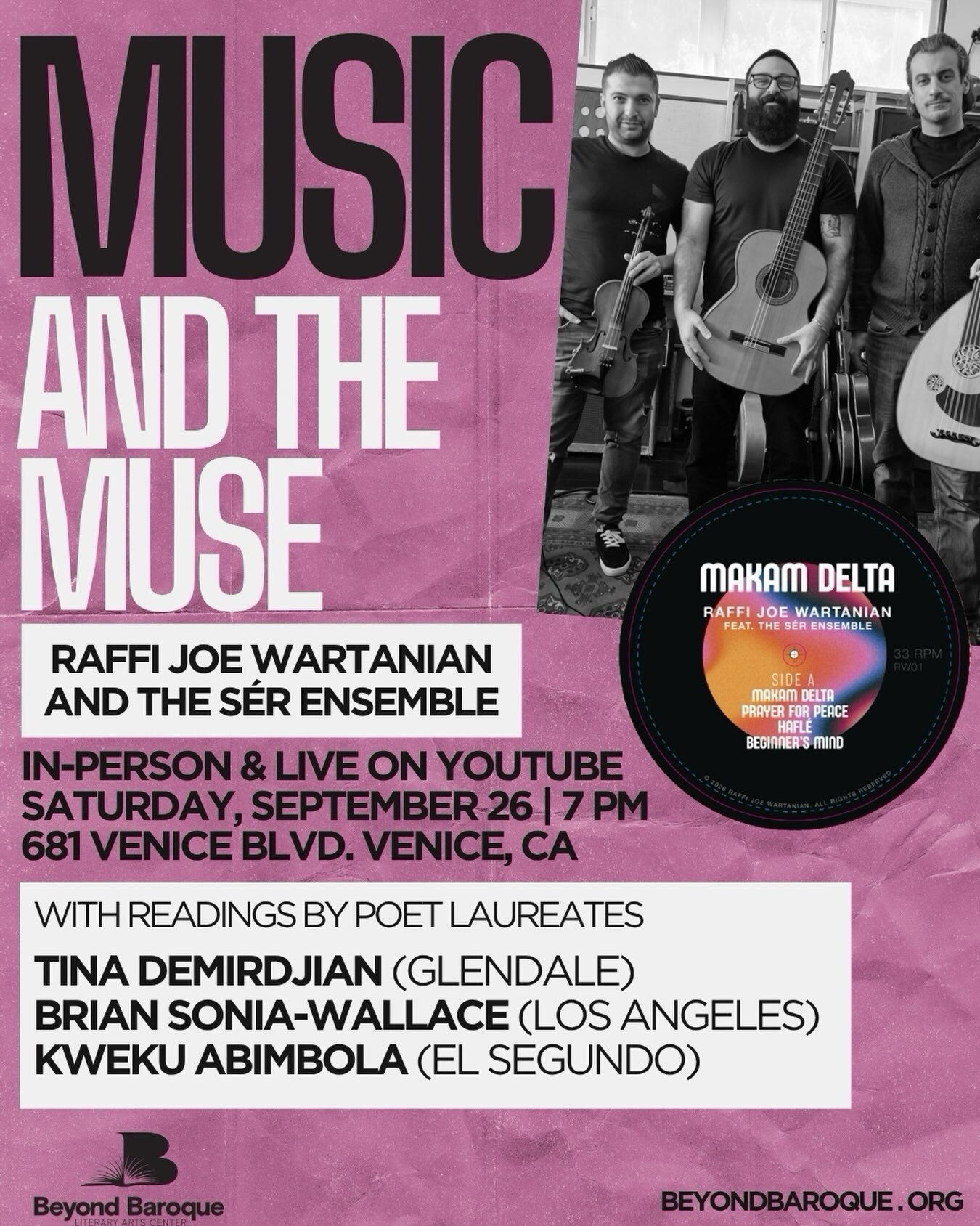 Music and the Muse flyer with Raffi Joe Wartanian and the Sér Ensemble