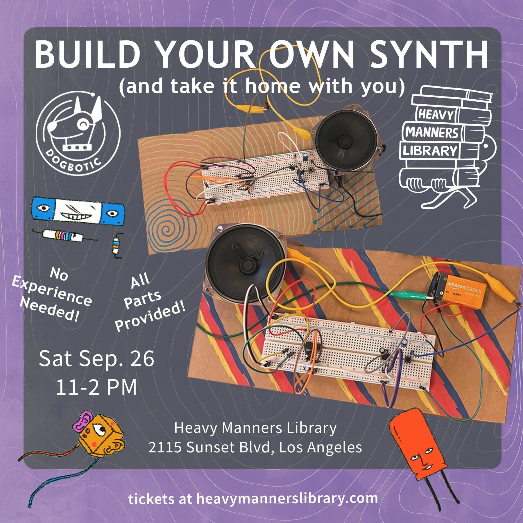 Purple Dogbotic Build Your Own Synth workshop flyer
