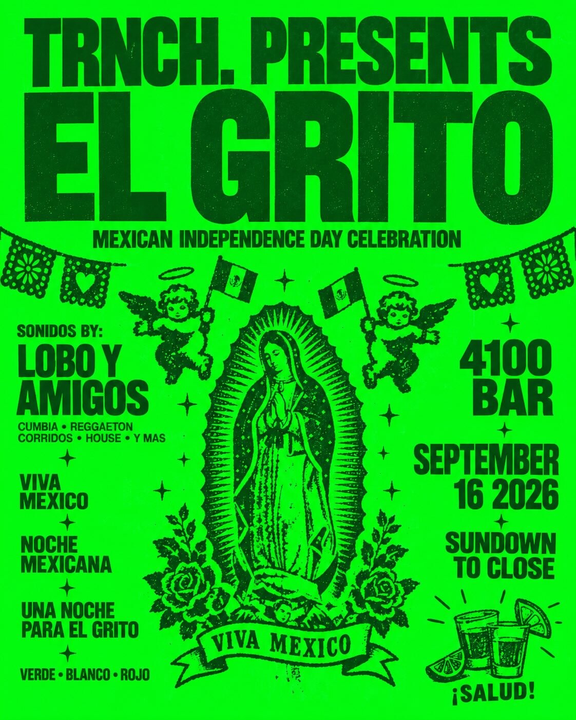 El Trnch.Grito Mexican Independence Day flyer for September 16 at 4100 Bar