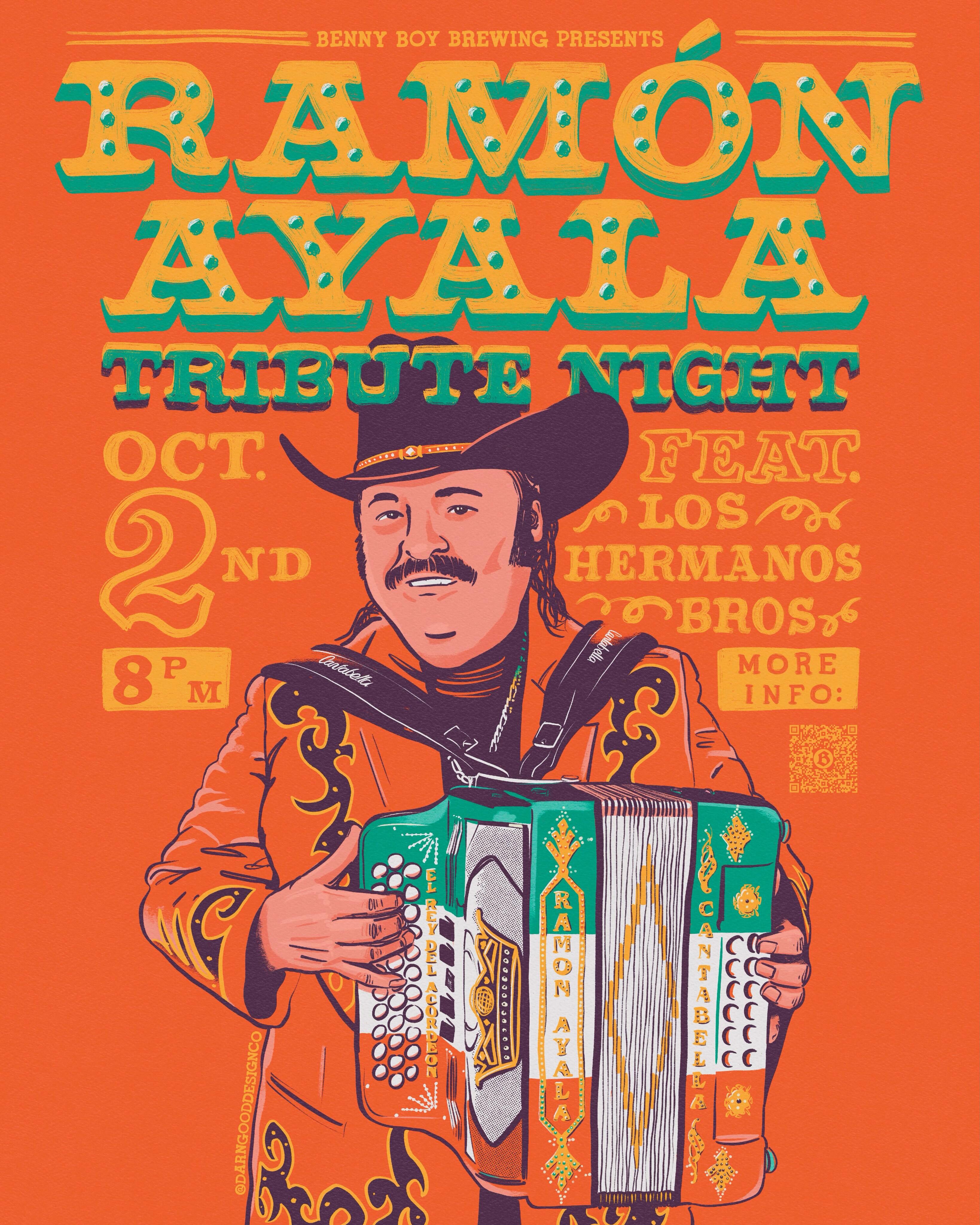 Ramón Ayala Tribute Night flyer with Los Hermanos Bros at Benny Boy Brewing
