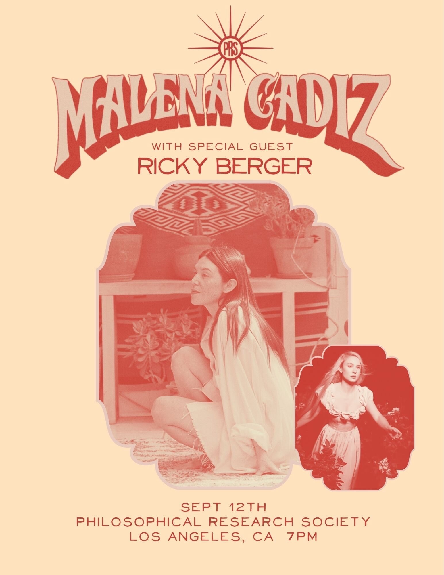 Malena Cadiz with special guest Ricky Berger flyer for September 12 at 7 PM in the Philosophical Research Society library