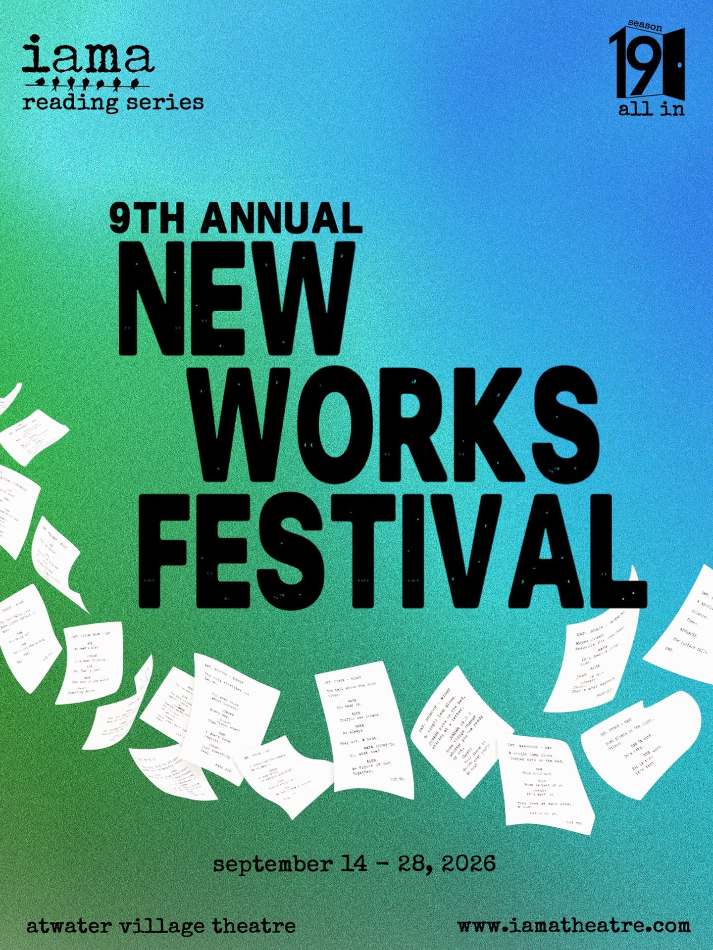 IAMA 9th Annual New Works Festival flyer for staged readings September 14 through 28