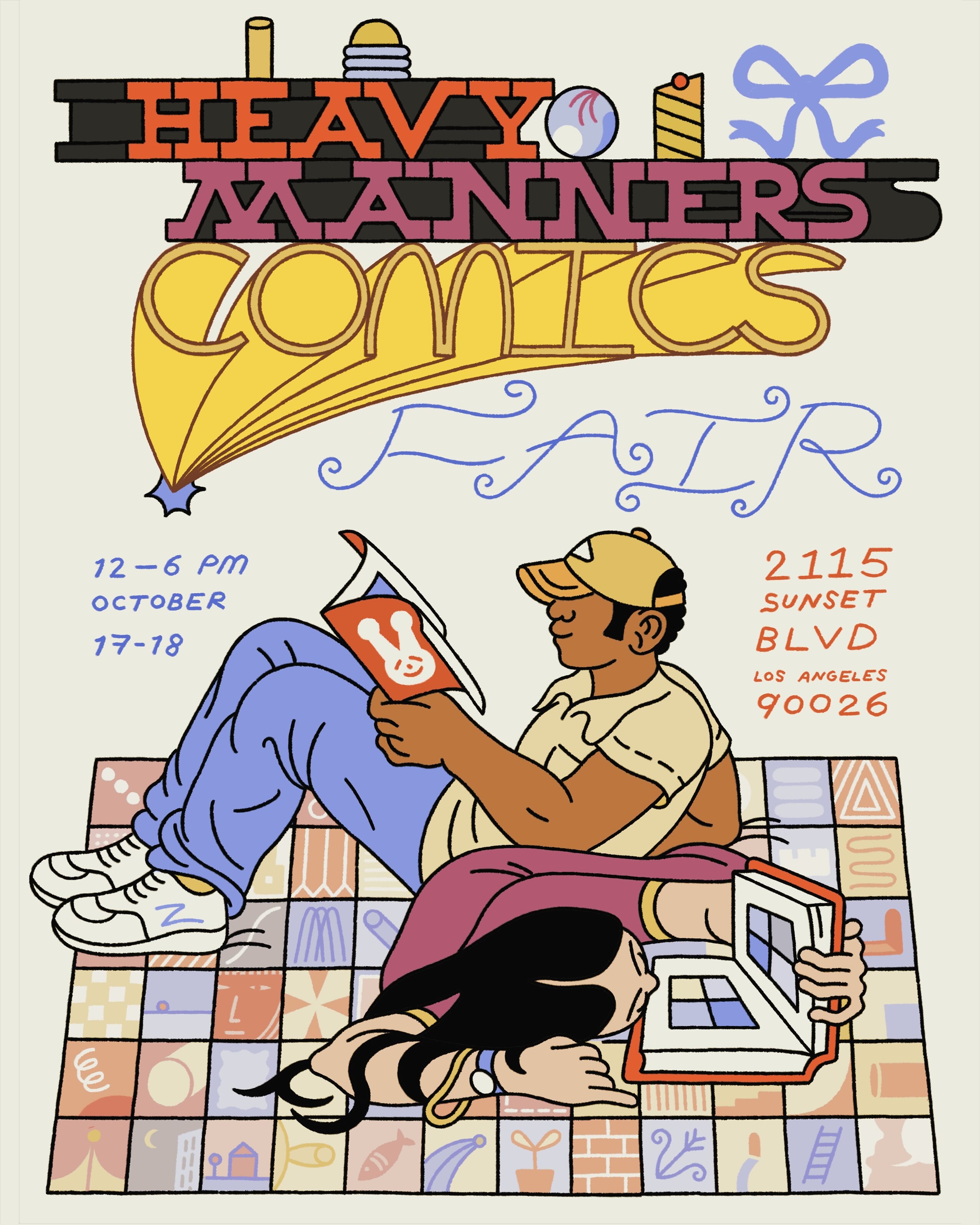 Heavy Manners Comics Fair flyer for October 17 and 18 at 2115 Sunset Boulevard