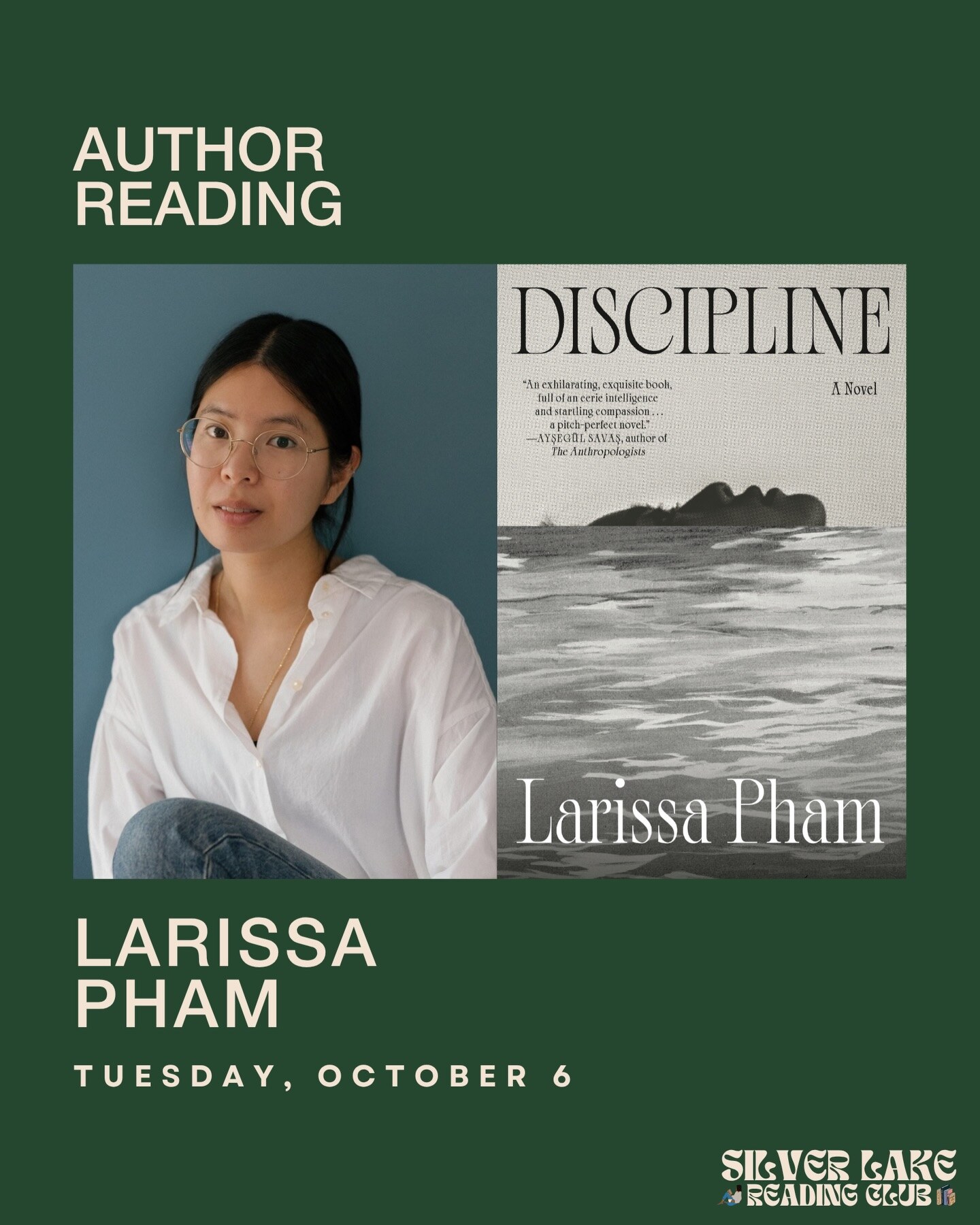 Larissa Pham Discipline author reading flyer for Silver Lake Reading Club on October 6