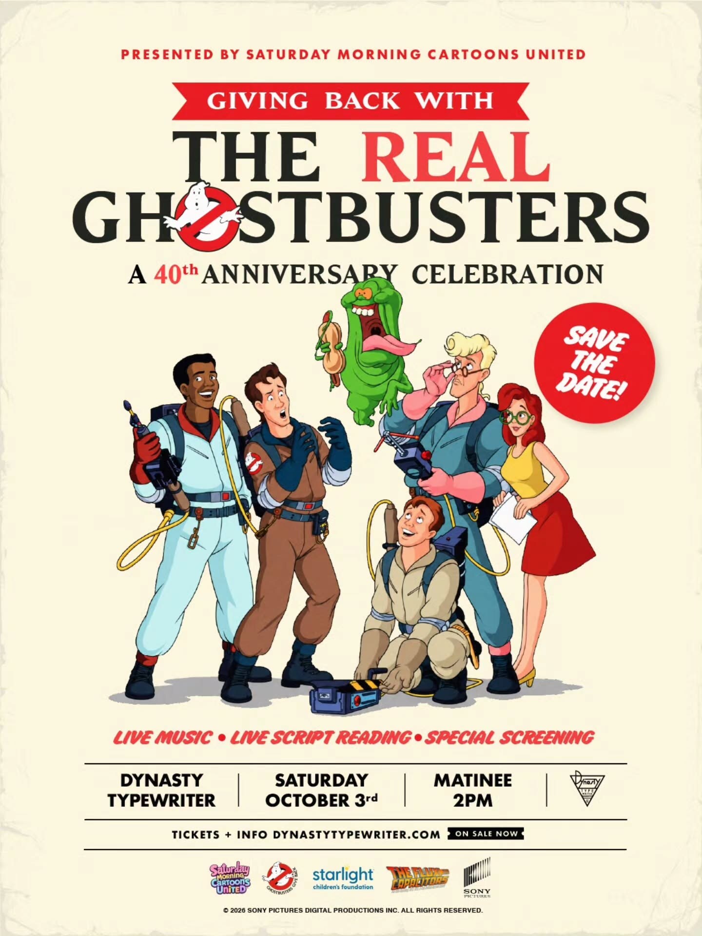 Giving Back with The Real Ghostbusters 40th anniversary celebration flyer