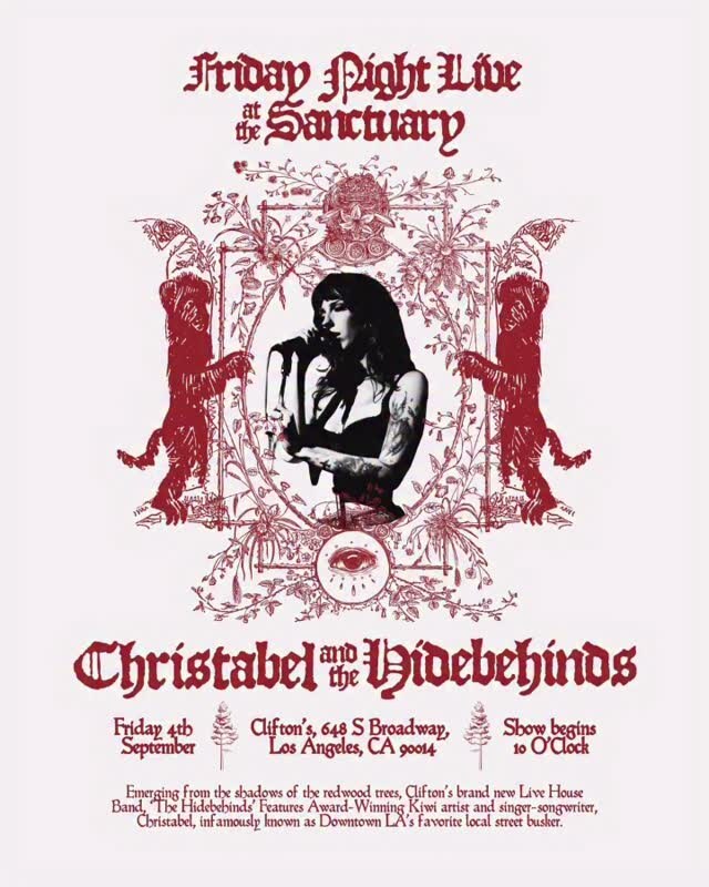 Clifton's Friday Night Live Reel cover for Christabel and The Hidebehinds at The Sanctuary.