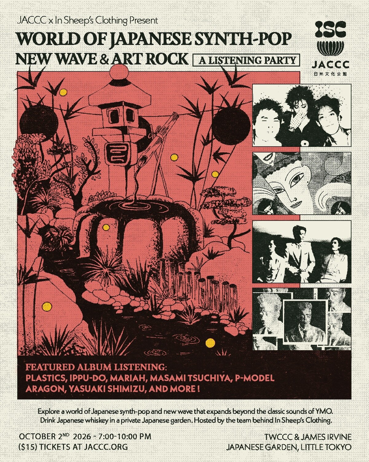 World of Japanese Synth-Pop, New Wave and Art Rock listening party flyer for the October 2 event at JACCC.