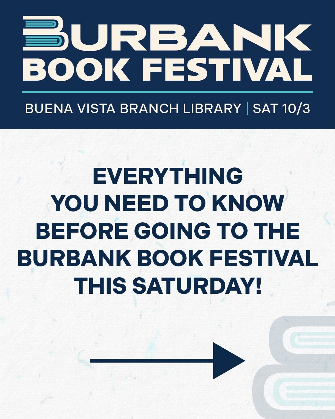 Burbank Book Festival graphic for Saturday October 3 at Buena Vista Branch Library.