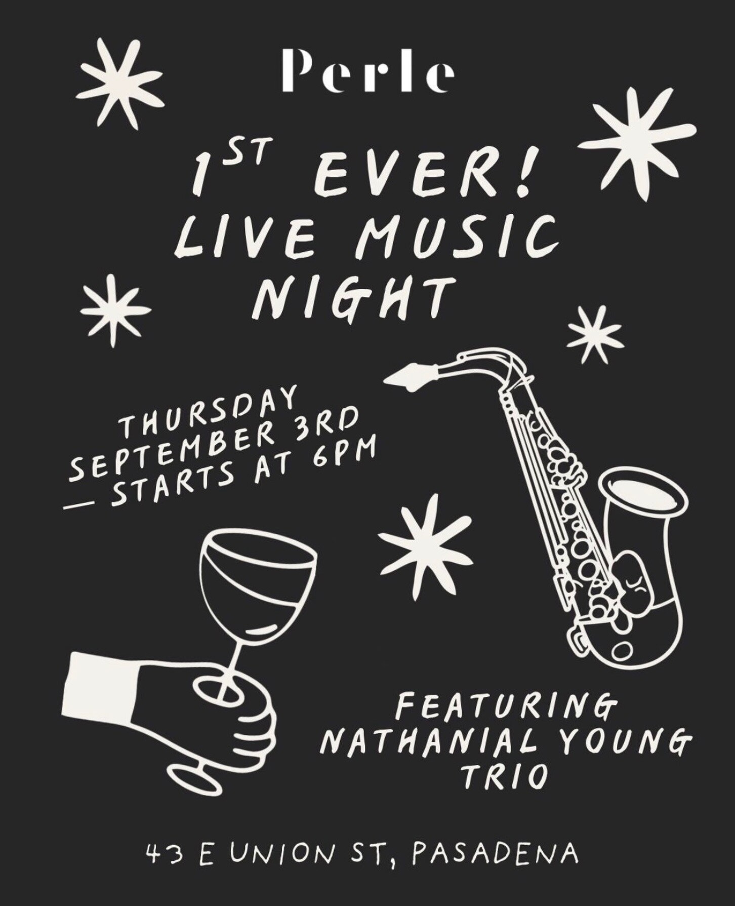 Live Music at Perle flyer announcing the Nathanial Young Trio on September 3.