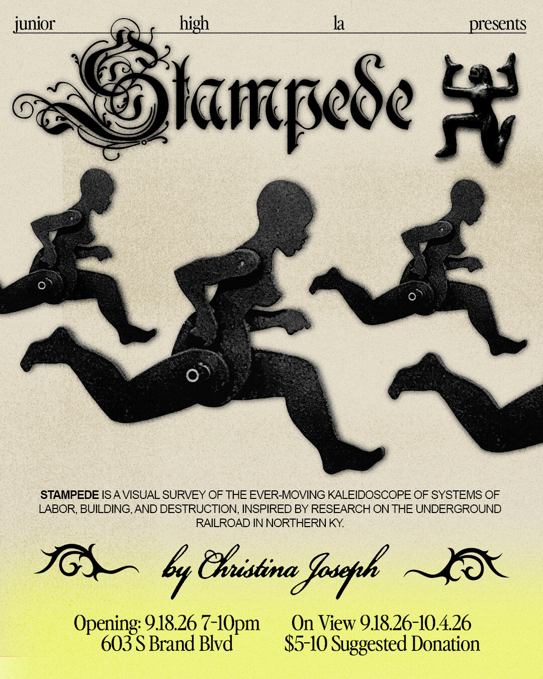 Stampede by Christina Joseph exhibition opening flyer for September 18 at Junior High
