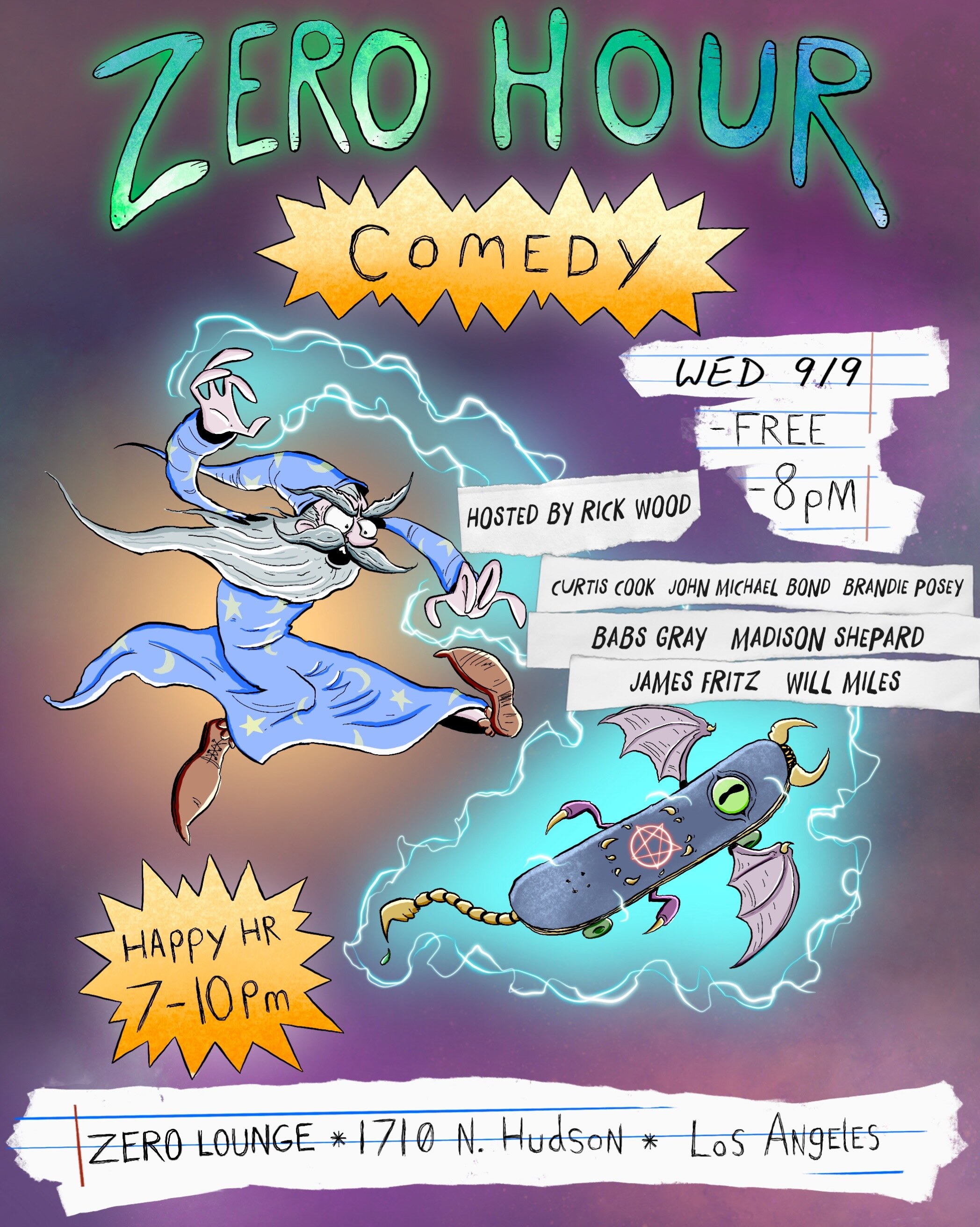 Zero Hour Comedy flyer at Zero Lounge for Wednesday September 9