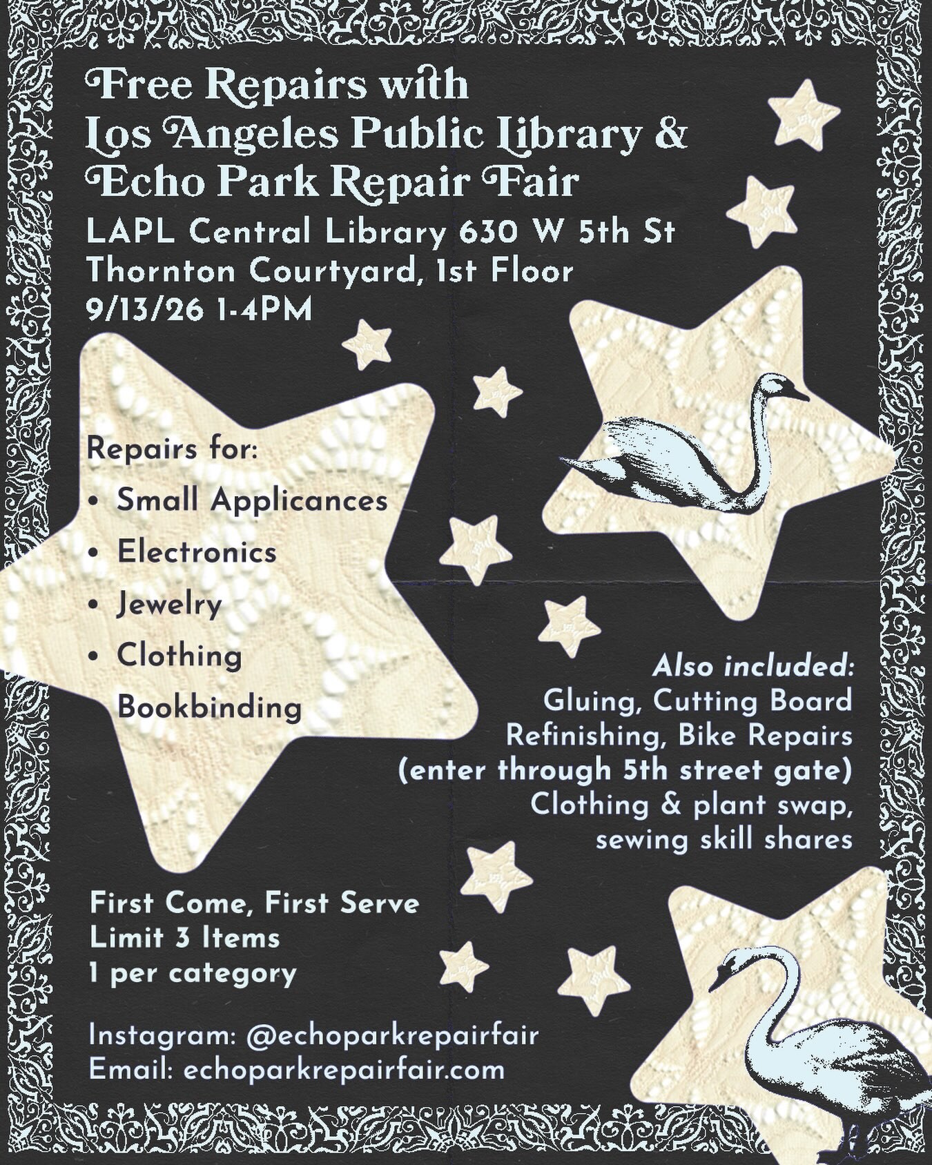 Free Repairs with Los Angeles Public Library and Echo Park Repair Fair flyer for September 13