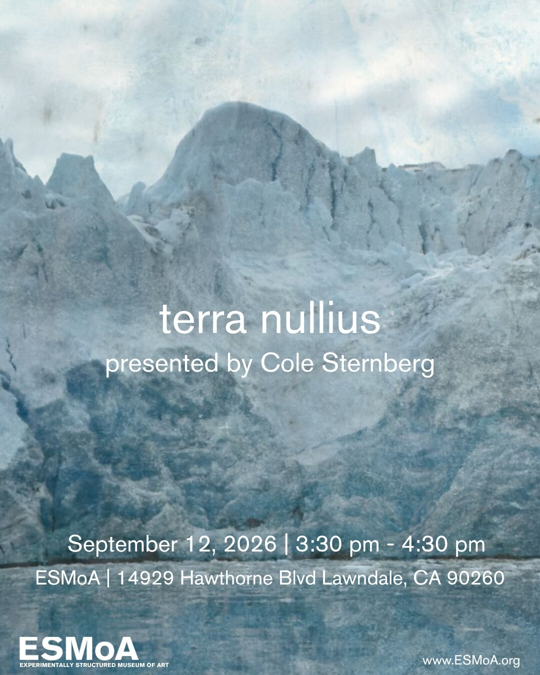 Terra Nullius artist talk flyer with Cole Sternberg at ESMoA