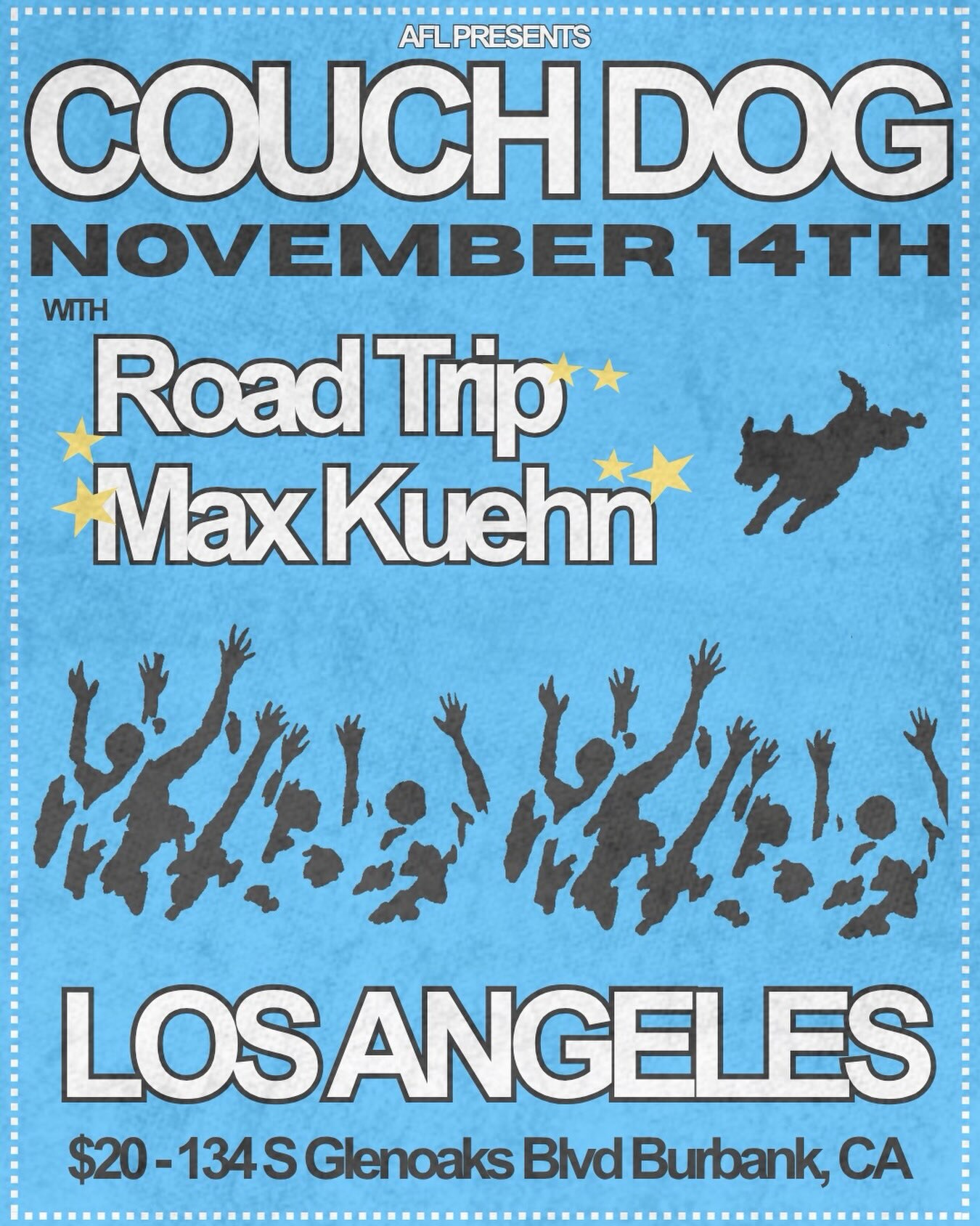 AFL Presents flyer for Couch Dog, Road Trip and Max Kuehn in Burbank on November 14