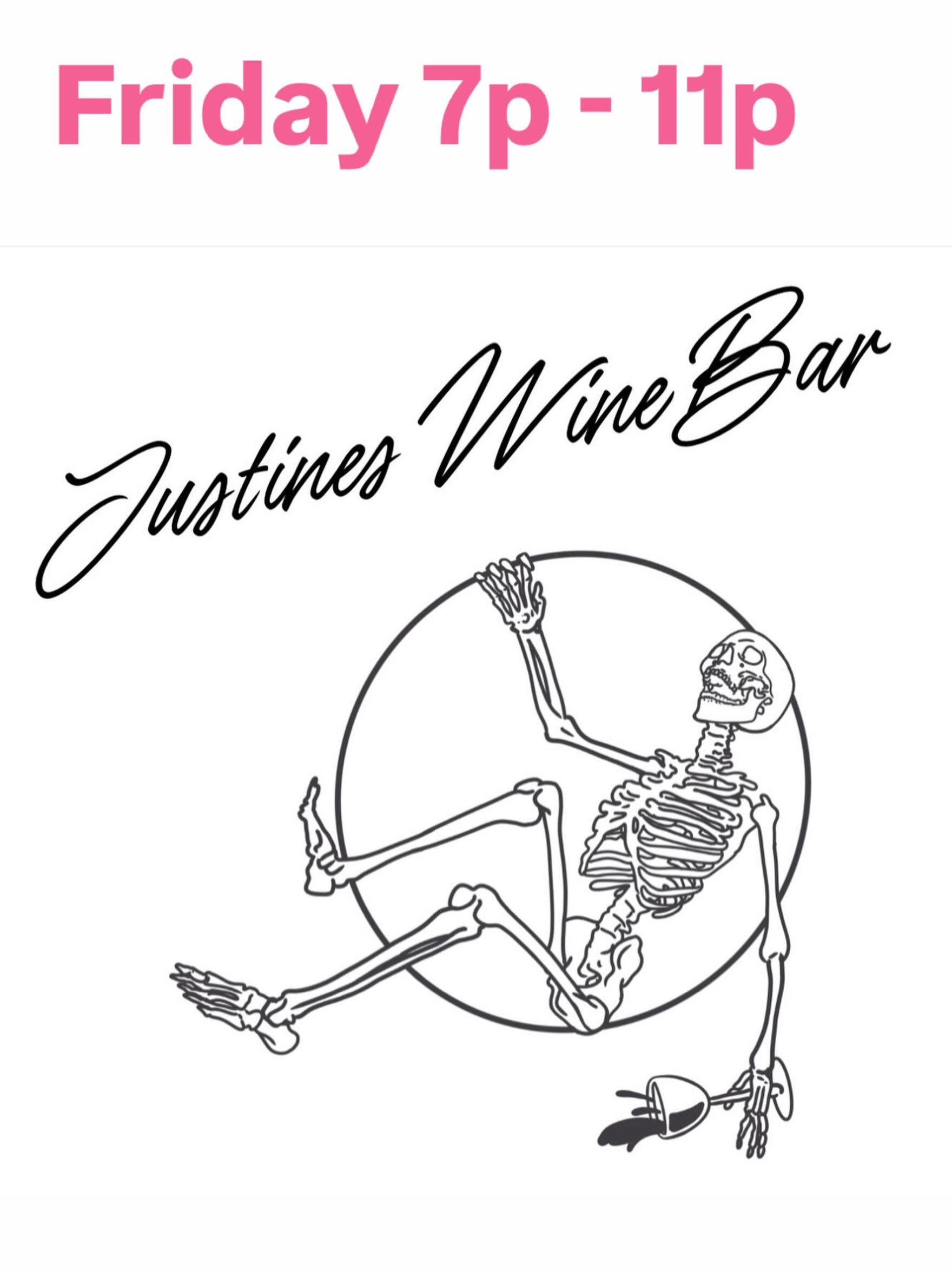 Justine's Wine Bar flyer announcing Wine Pizza Vinyl on Friday from 7 to 11 PM