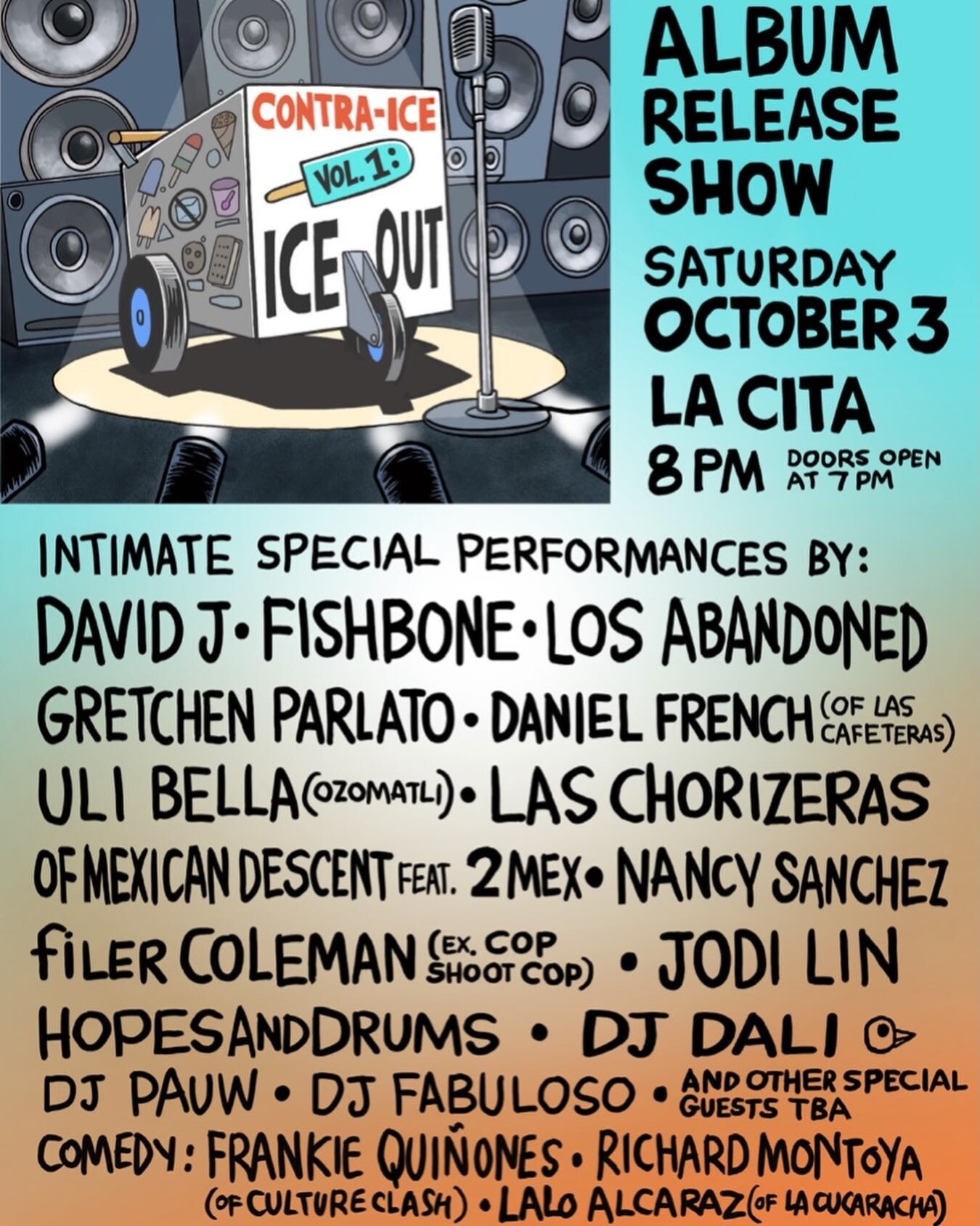 Contra-Ice Vol. 1 Ice Out album-release flyer listing performers at La Cita.