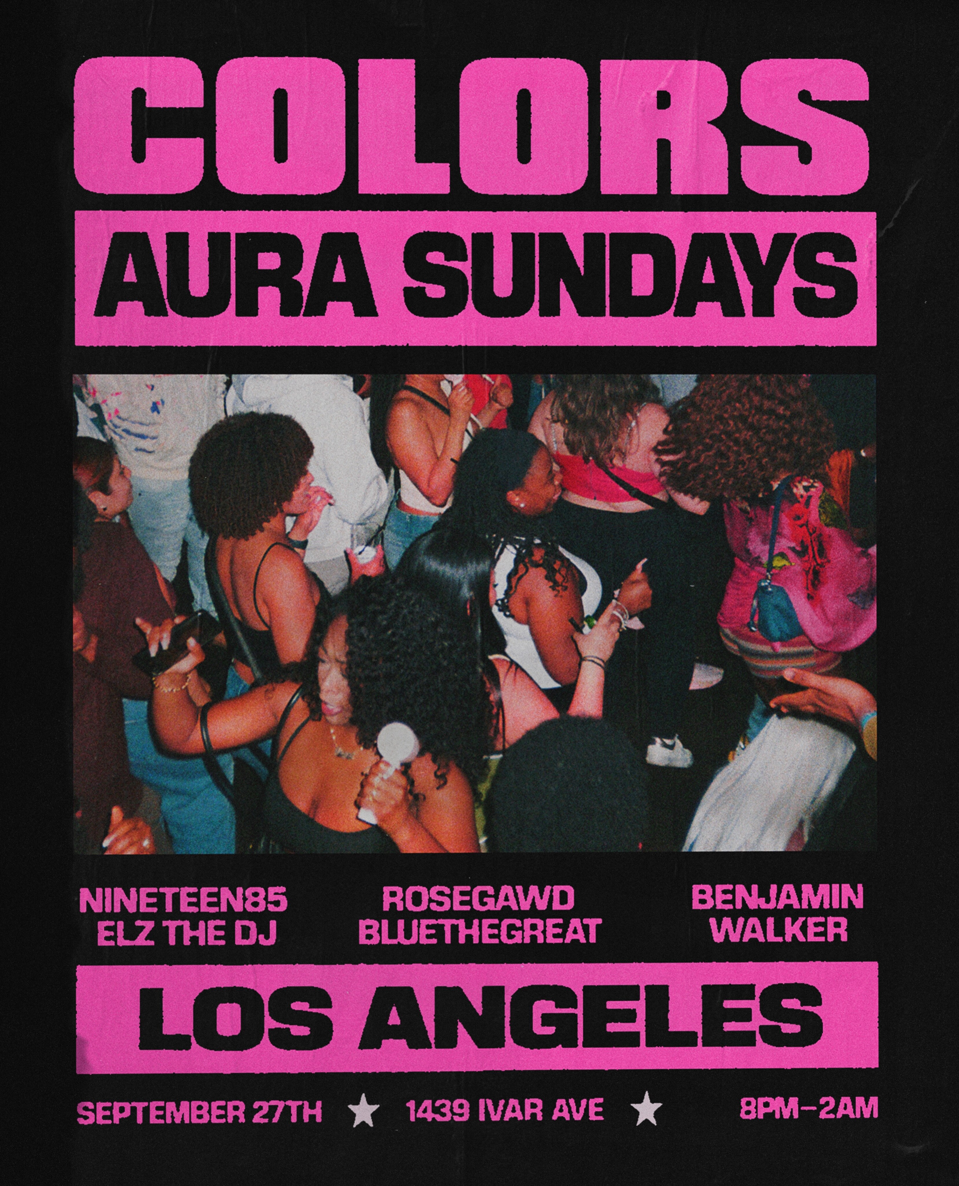 Colors Aura Sundays Los Angeles R&B night flyer with the featured DJs