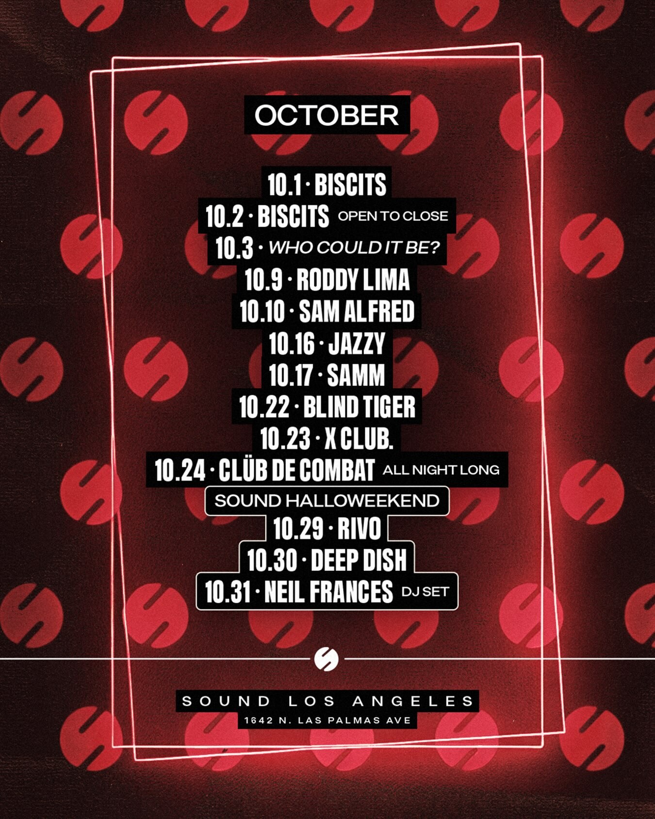 Sound Nightclub October event calendar
