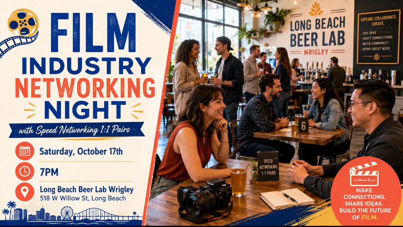 Film Industry Networking Night | LONG BEACH | 1:1 Pairs event artwork from Los Angeles Fun Events.