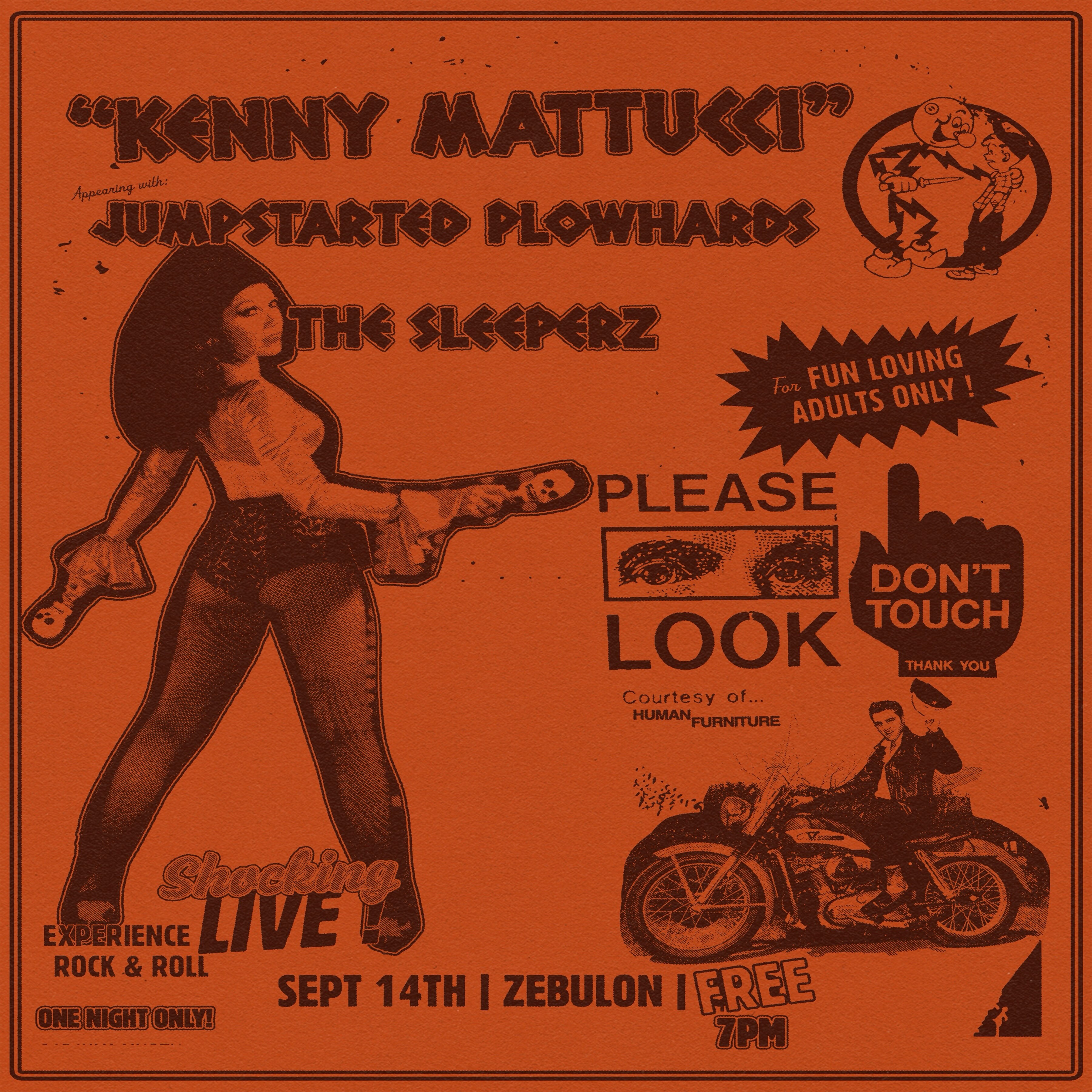 Kenny Mattucci free rock and roll show flyer for September 14 at Zebulon