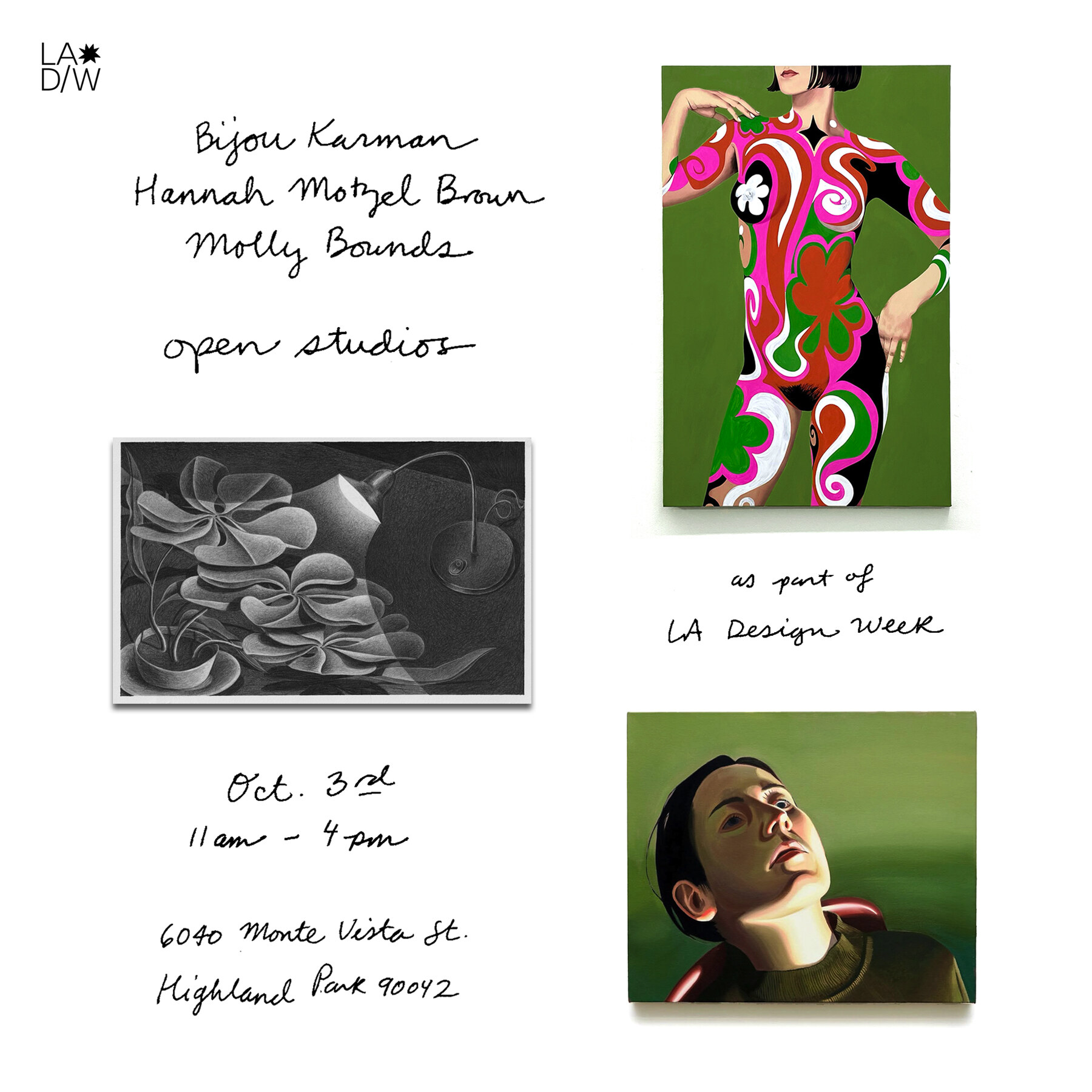 Bijou Karman, Molly Bounds, and Hannah Motzel Brown event flyer