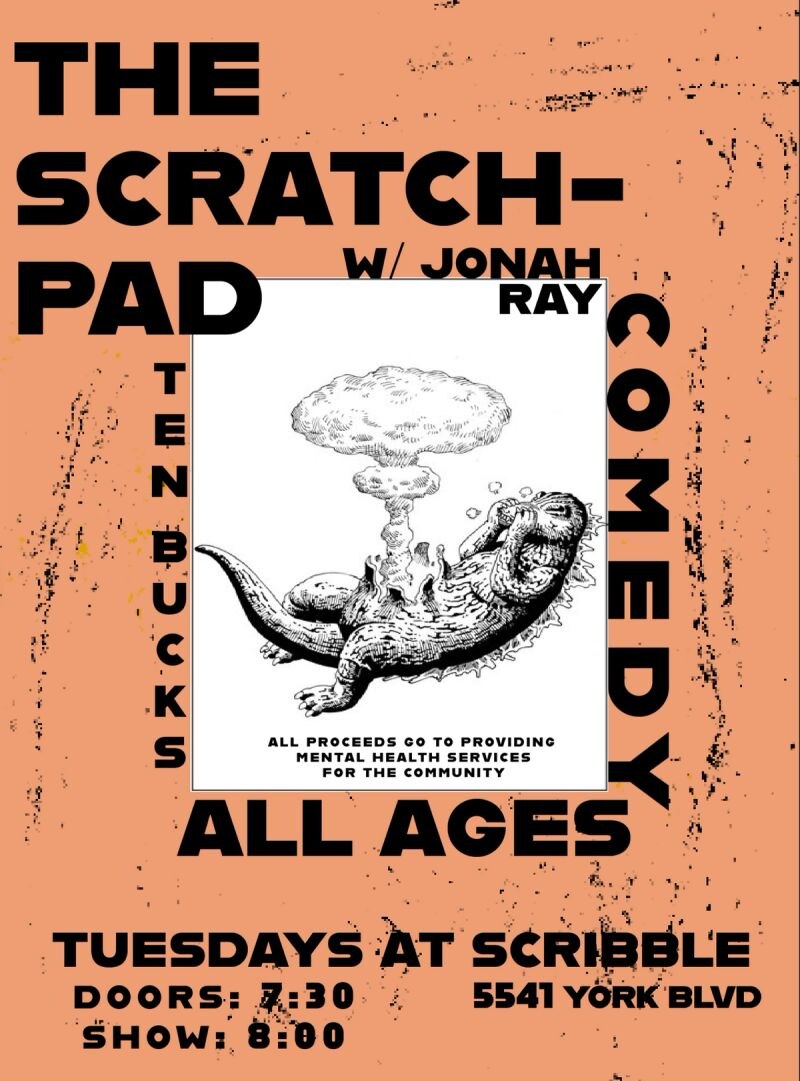 The Scratch Pad with Jonah Ray all-ages Tuesday comedy series flyer