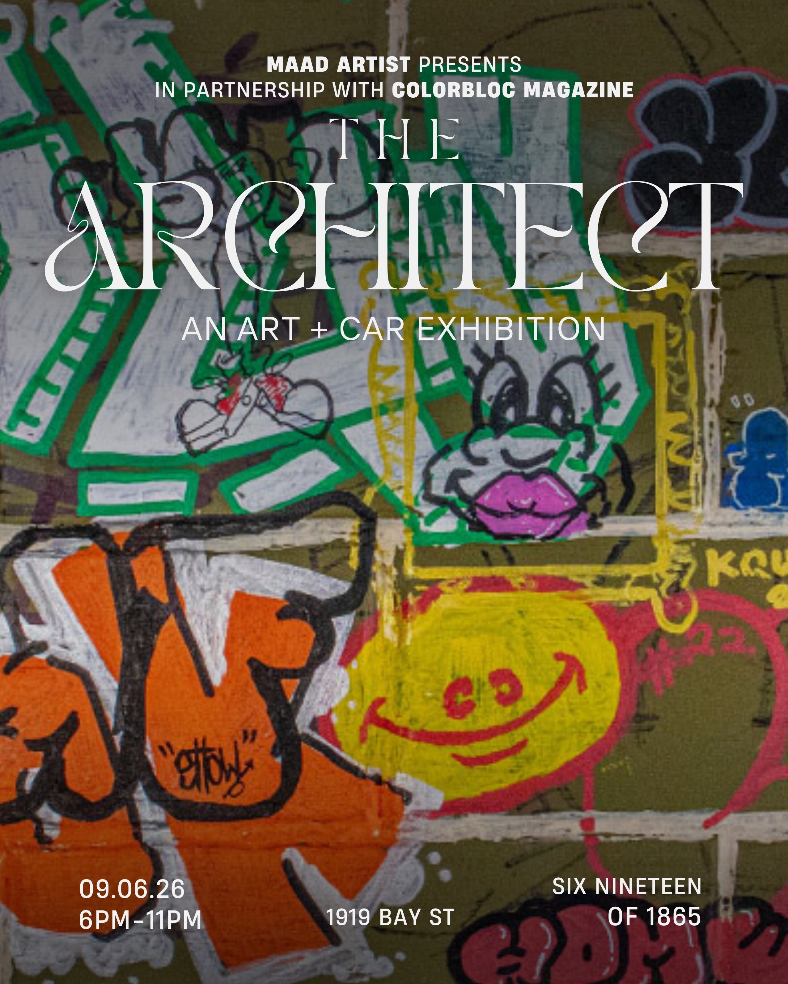 The Architect Art + Car Exhibition flyer for September 6 in Los Angeles.