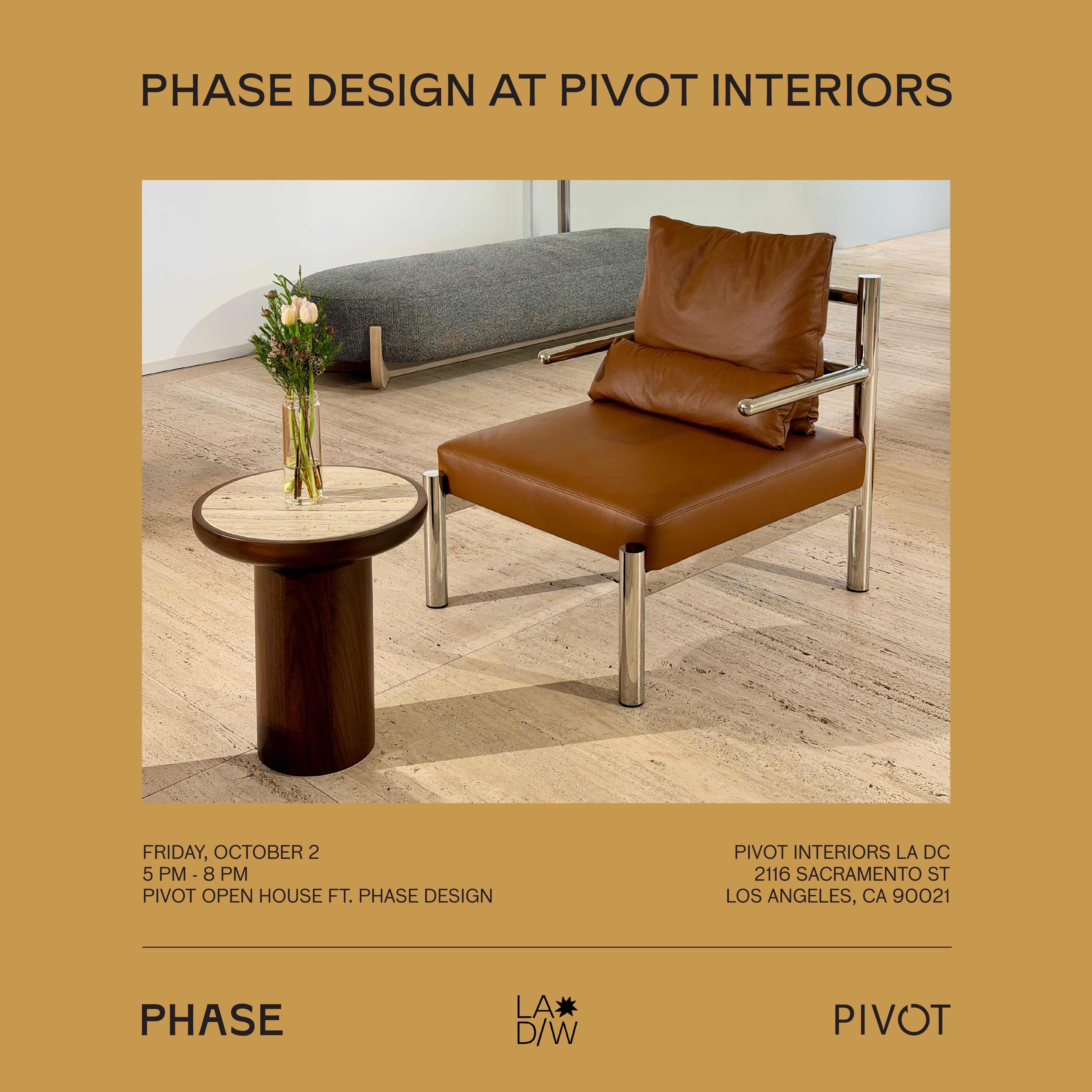 Pivot Interiors x Phase Design event flyer