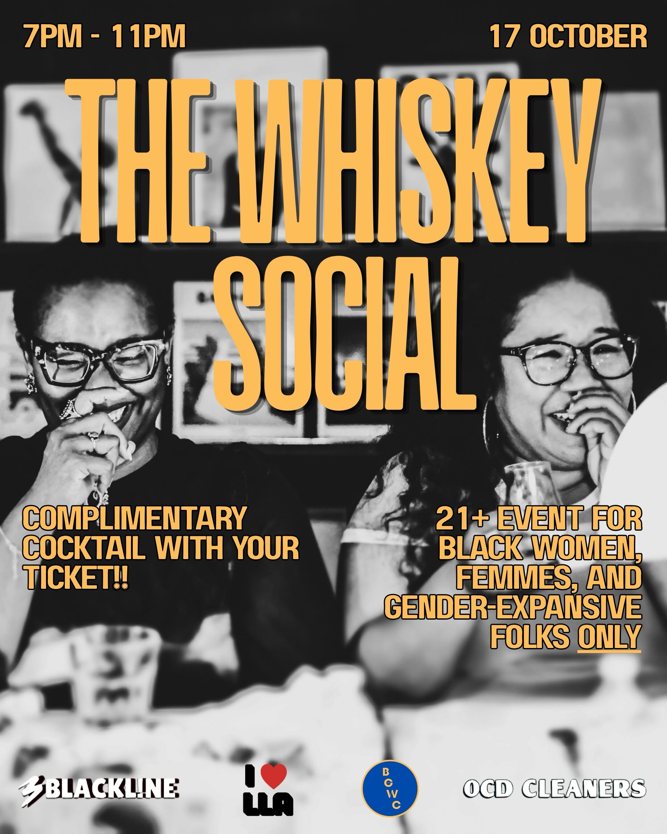 The Whiskey Social event flyer at Blackline Coffee