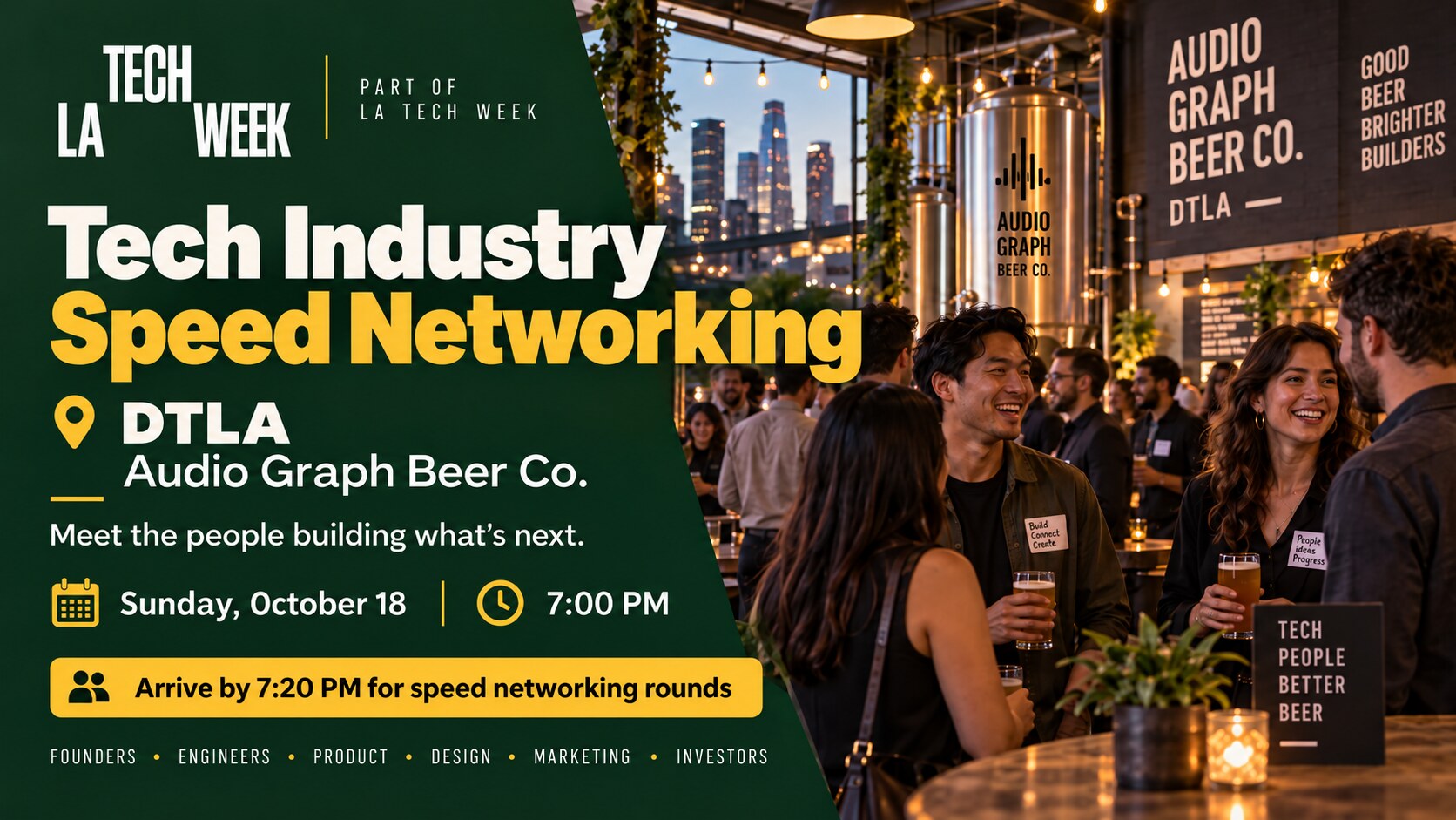 Tech Industry Speed Networking | DTLA #LATechWeek event artwork from Los Angeles Fun Events.
