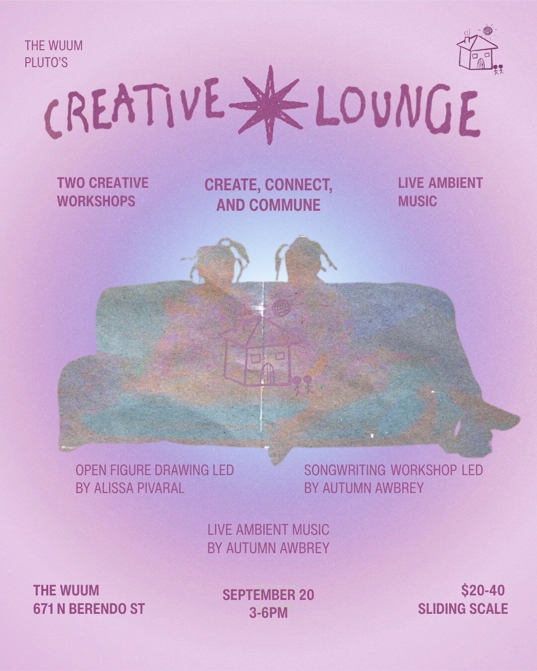 Creative Lounge figure drawing and songwriting workshop flyer