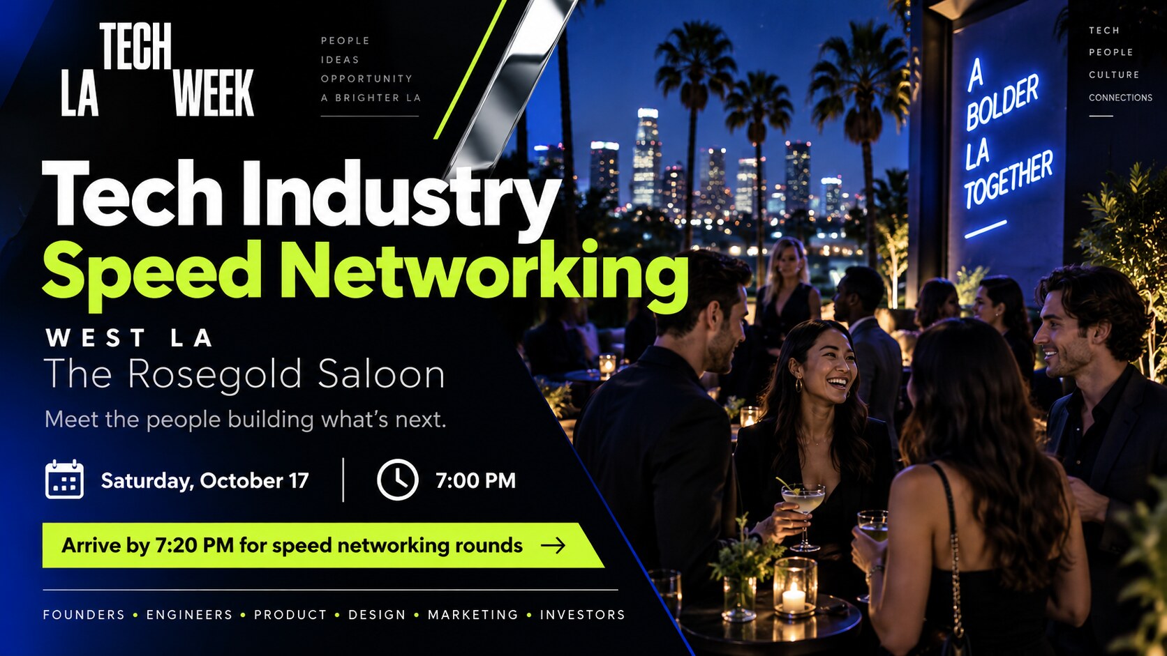 Tech Industry Speed Networking | West LA #LATechWeek event artwork from Los Angeles Fun Events.