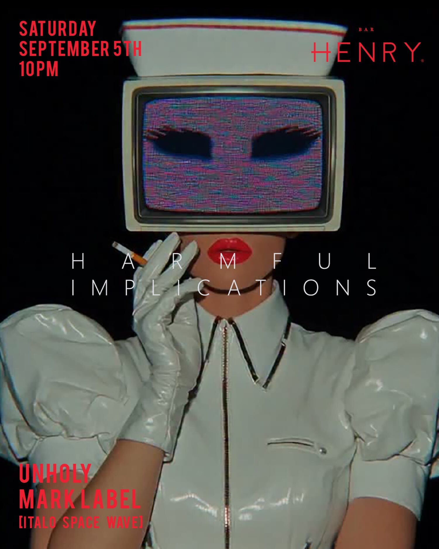 HARMFUL IMPLICATIONS flyer for September 5 at Bar Henry