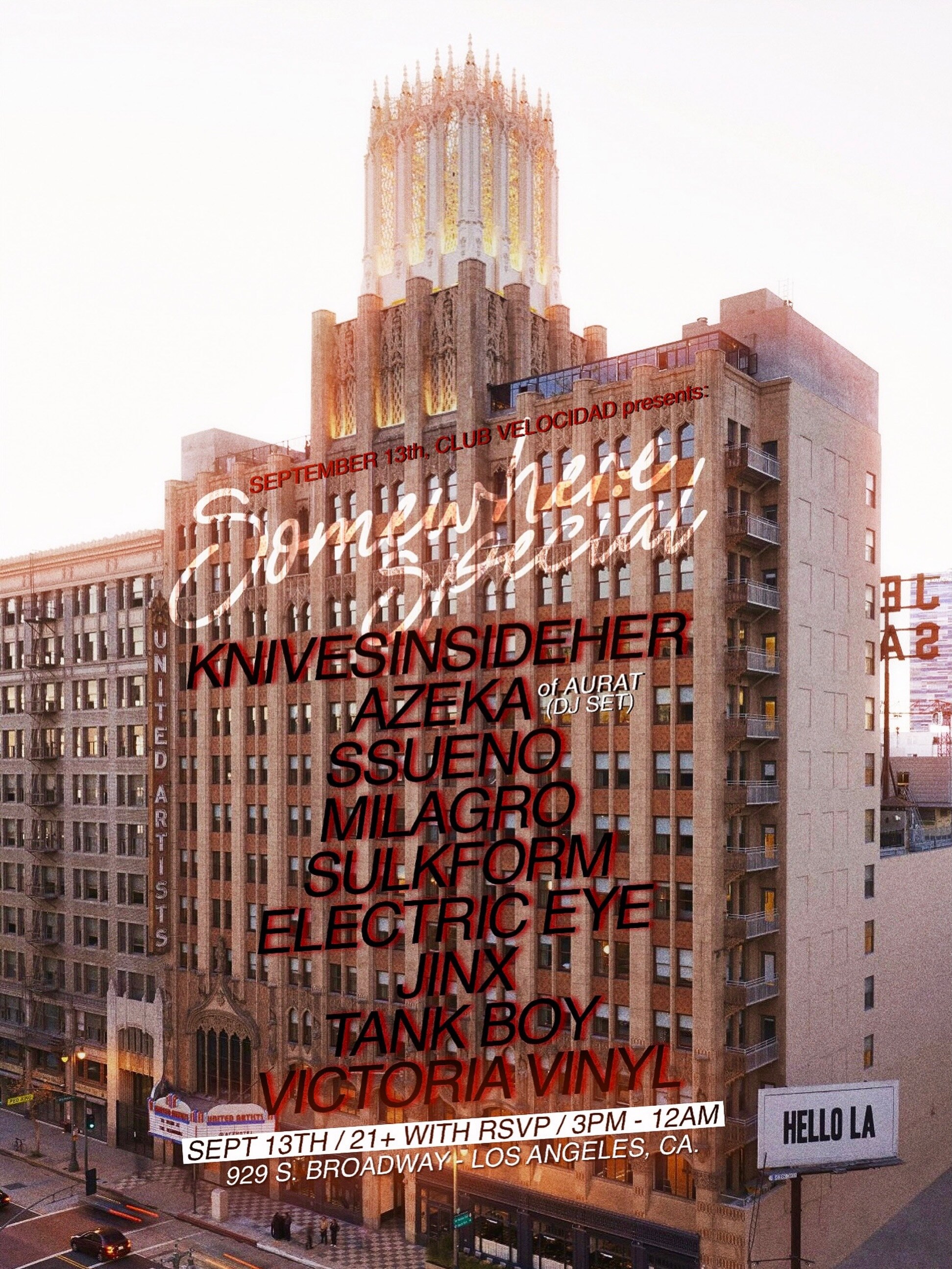 Club Velocidad Rooftop Rendezvous flyer for September 13 at STILE Downtown Los Angeles