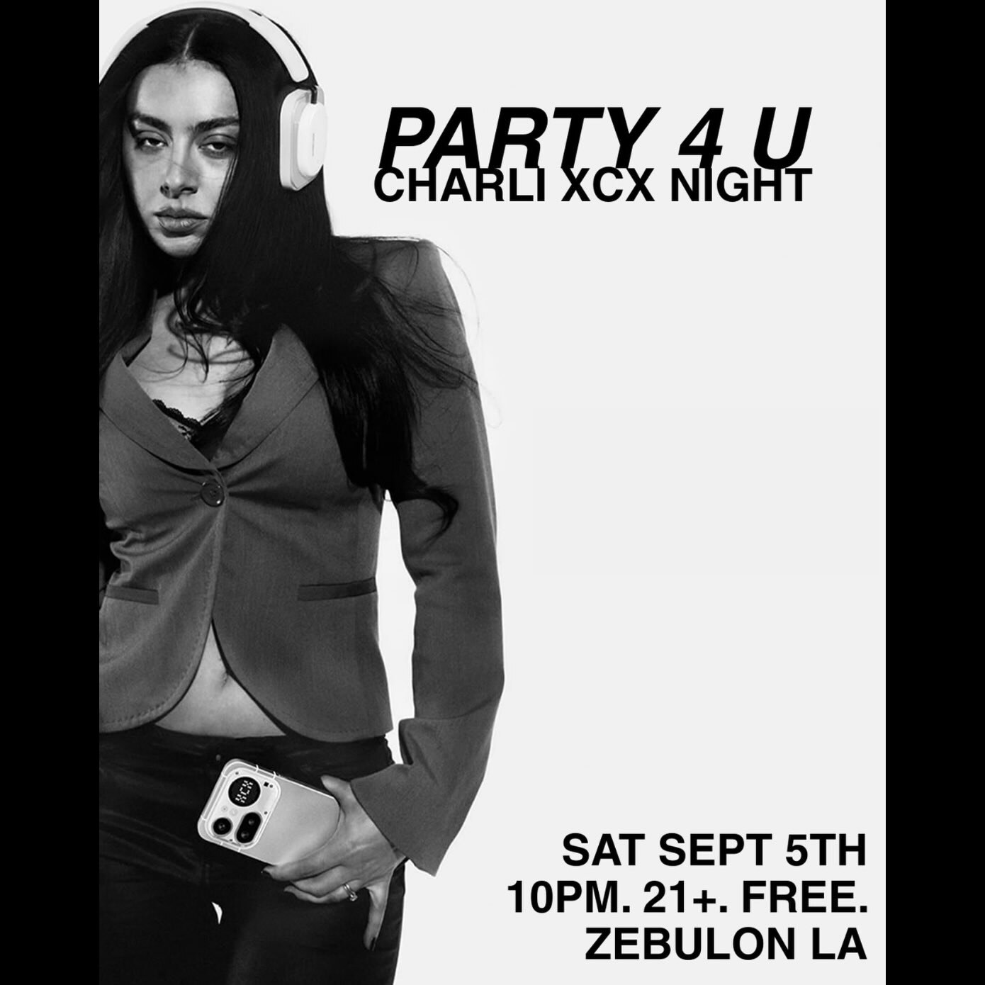 Party 4 U Charli XCX Night flyer for September 5 at Zebulon LA