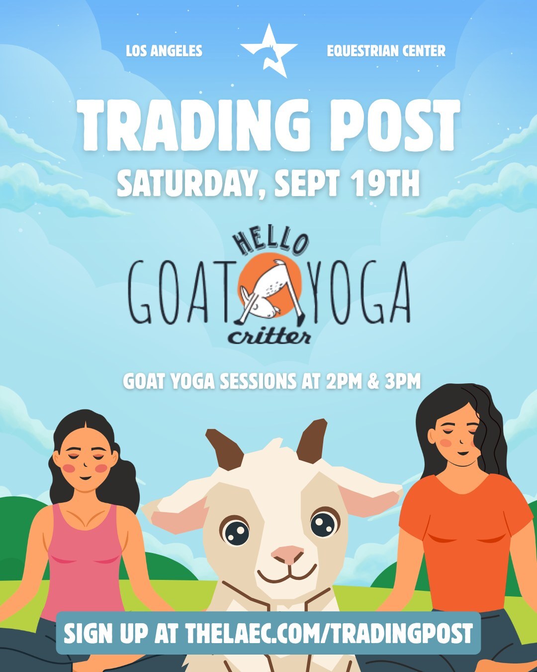 Goat Yoga at the Trading Post flyer for September 19 at the Los Angeles Equestrian Center
