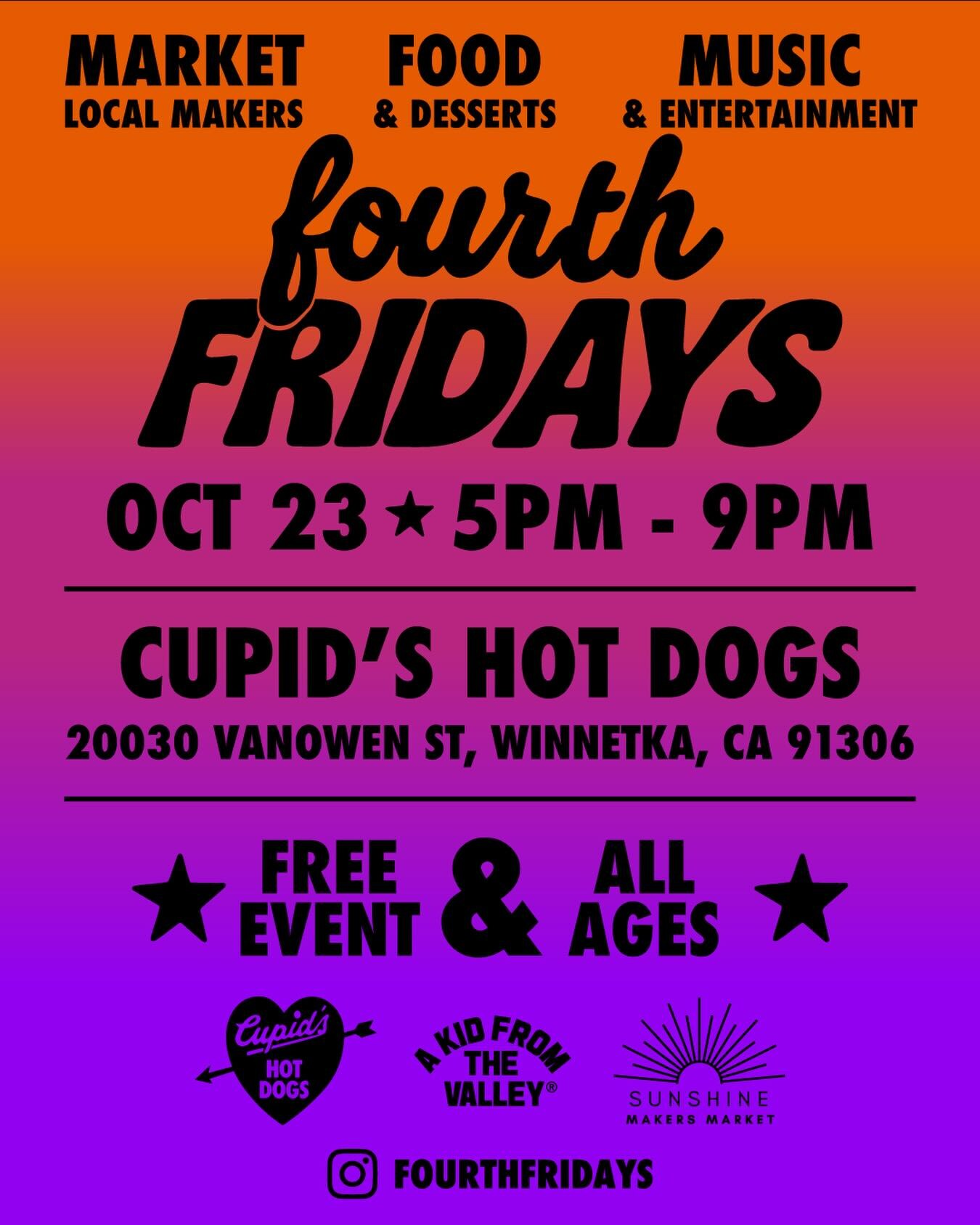 Spooky Fourth Fridays flyer for October 23 at Cupid’s Hot Dogs in Winnetka