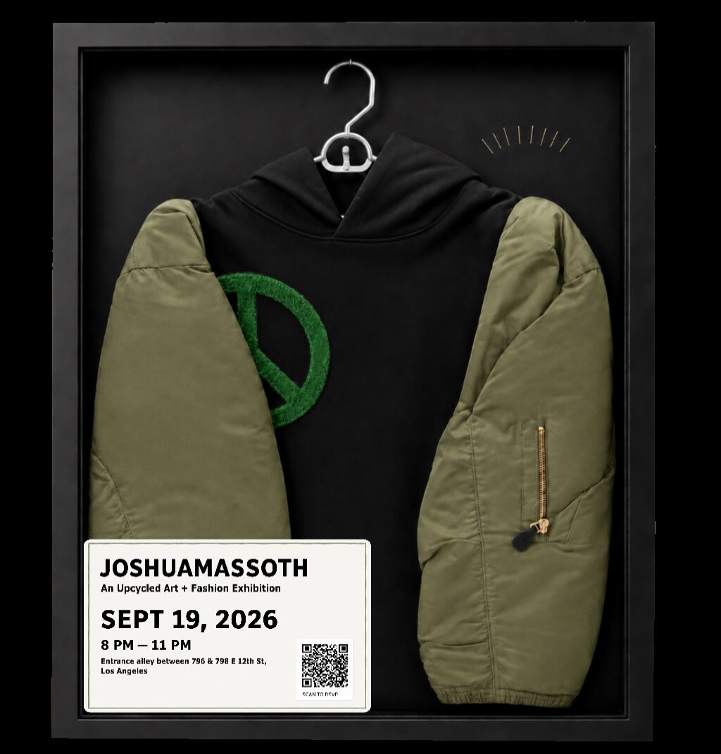 JOSHUAMASSOTH upcycled art and fashion exhibition flyer for September 19