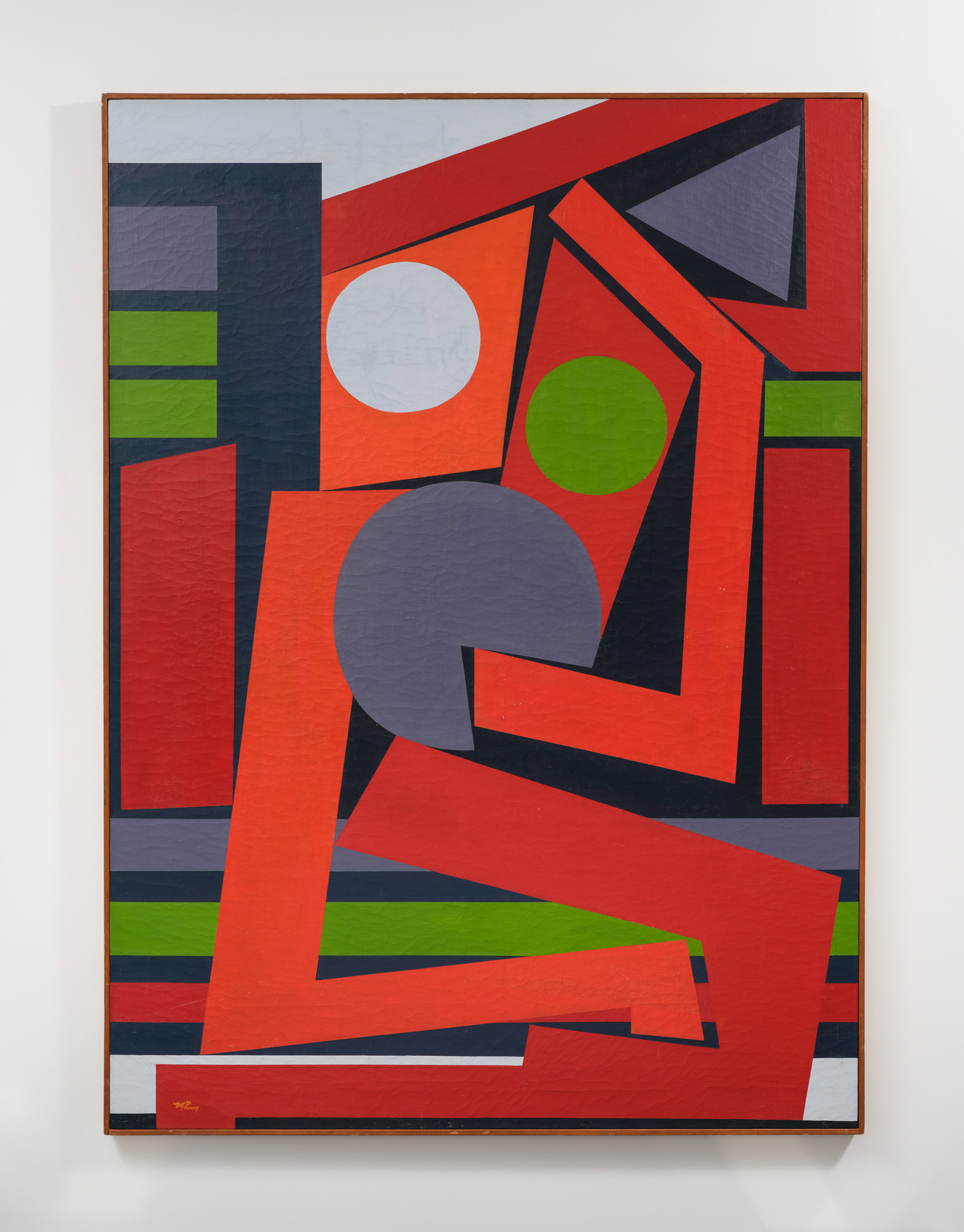 Colorful abstract composition in orange, green, and purple